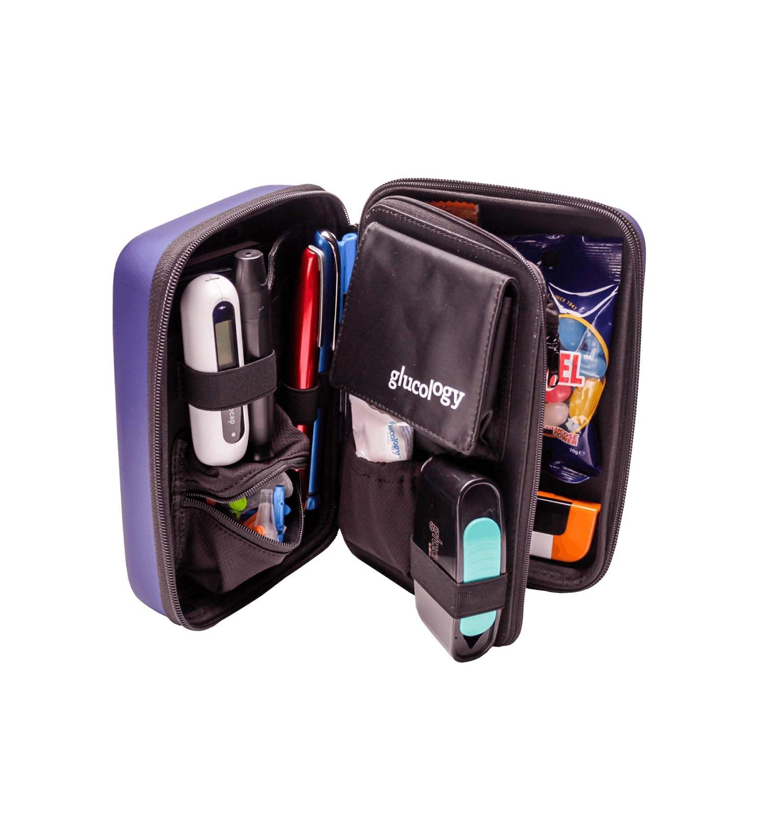 Shop Glucology Oversized Diabetes Accessories Bag - Organize Blood Sugar Test Strips Glucose Meter Insulin & More - Durable Blue Hard Bowl - Buy Online on GoSupps.com