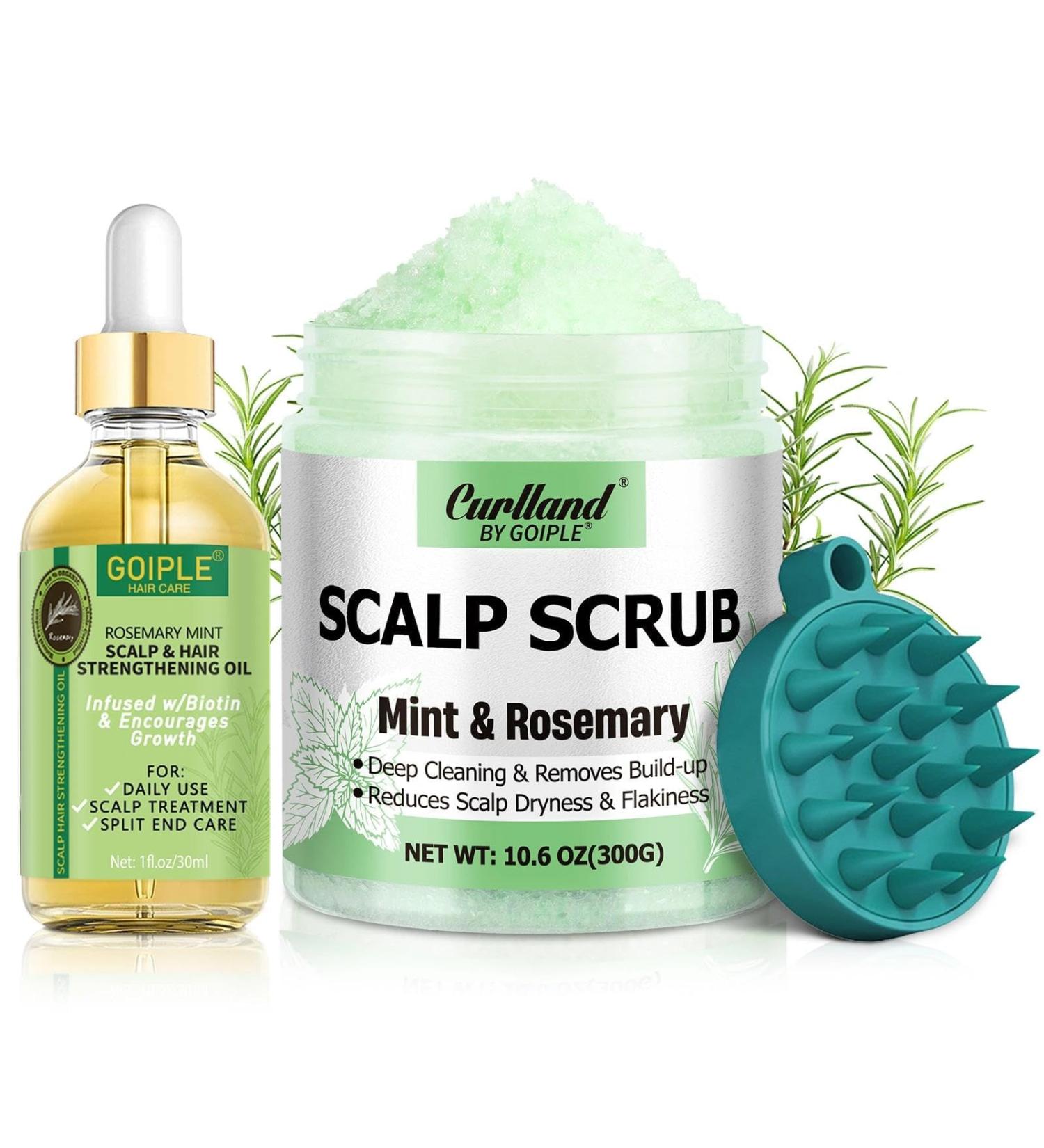 Traitement Gommage Cuir Chevelu au Romarin et Menthe Rafra chissante & Huile de Romarin pour Cheveux & Brosse Massante - Cuir Chevelu Gras et Pelliculaire Soin Capillaire Doux pour des Cheveux Forts - Buy Online on GoSupps.com