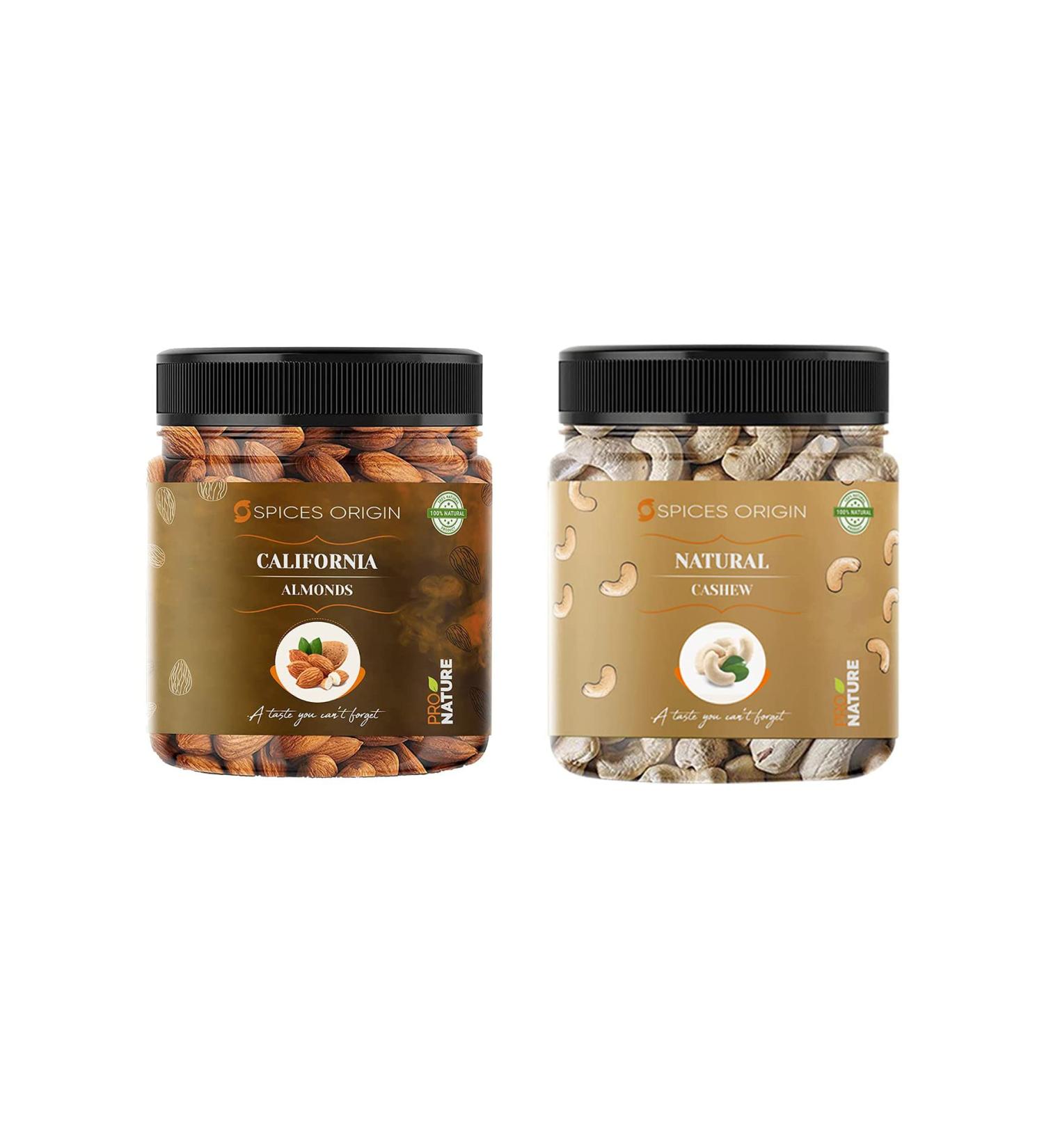 Spices Origin Premium Raw California Almond (NP)(Badam) 250g & Raw Cashew (Kaju) 250g (500g Dry Fruits Combo Pack)_Packing May Vary - Buy Online on GoSupps.com