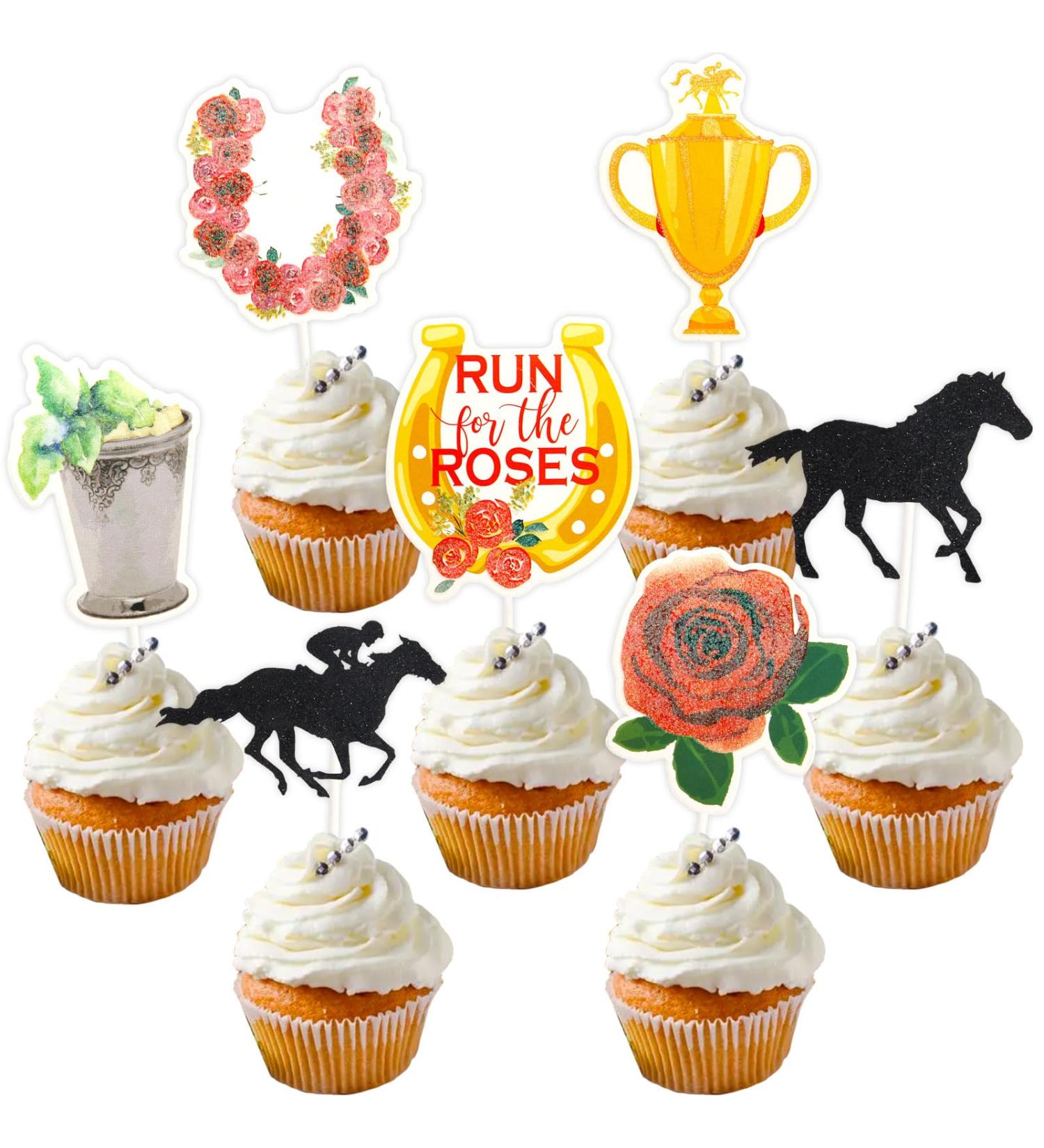 48PCS Glitter Derby Horse Cupcake Toppers Horse Racing Themed Party Decoration - Buy Online on GoSupps.com
