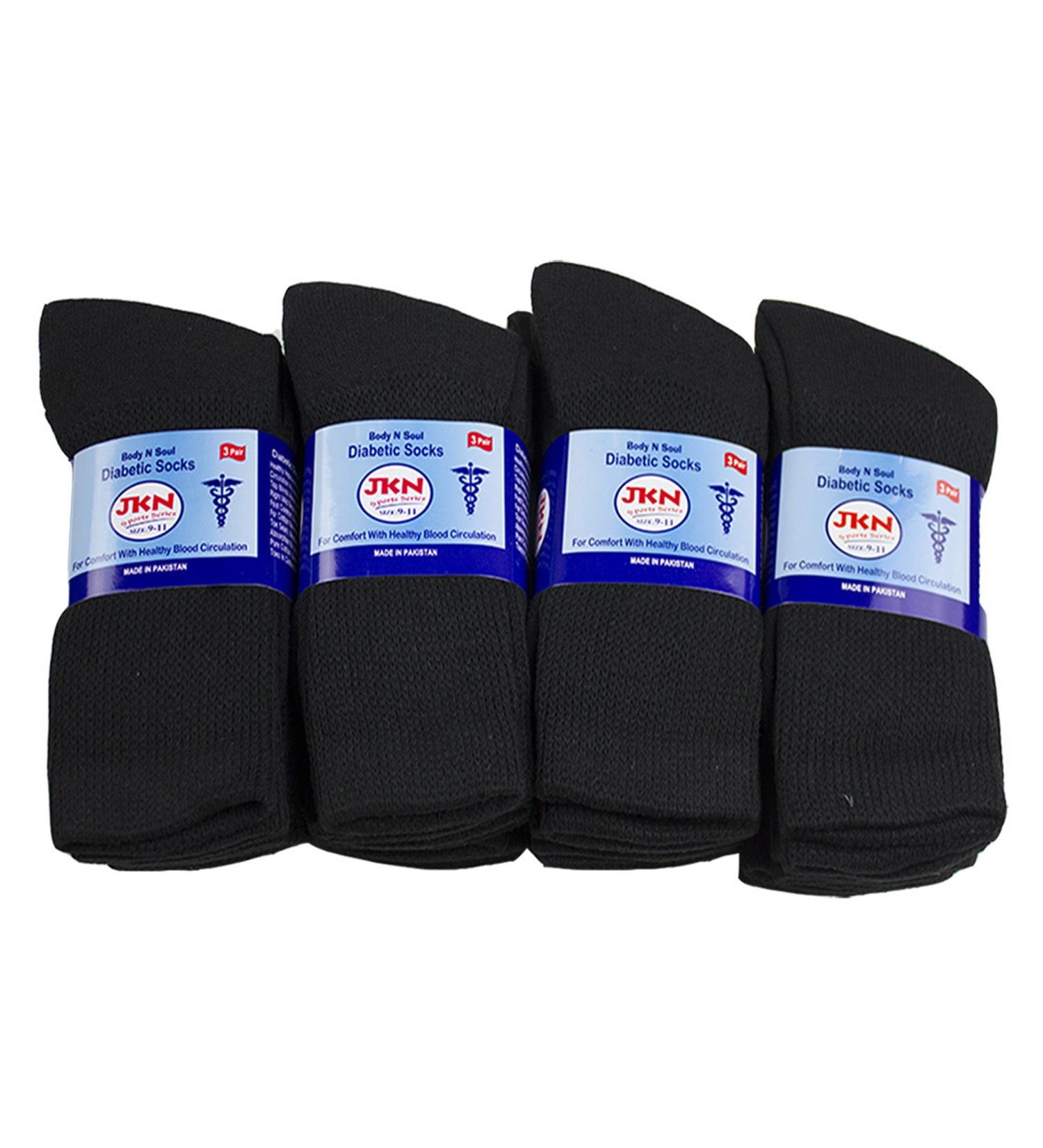 12 Pack Physician Approved Diabetic Circulatory Neuropathy Crew Socks for Men & Women by JKN (Black 9-11) Black 9-11