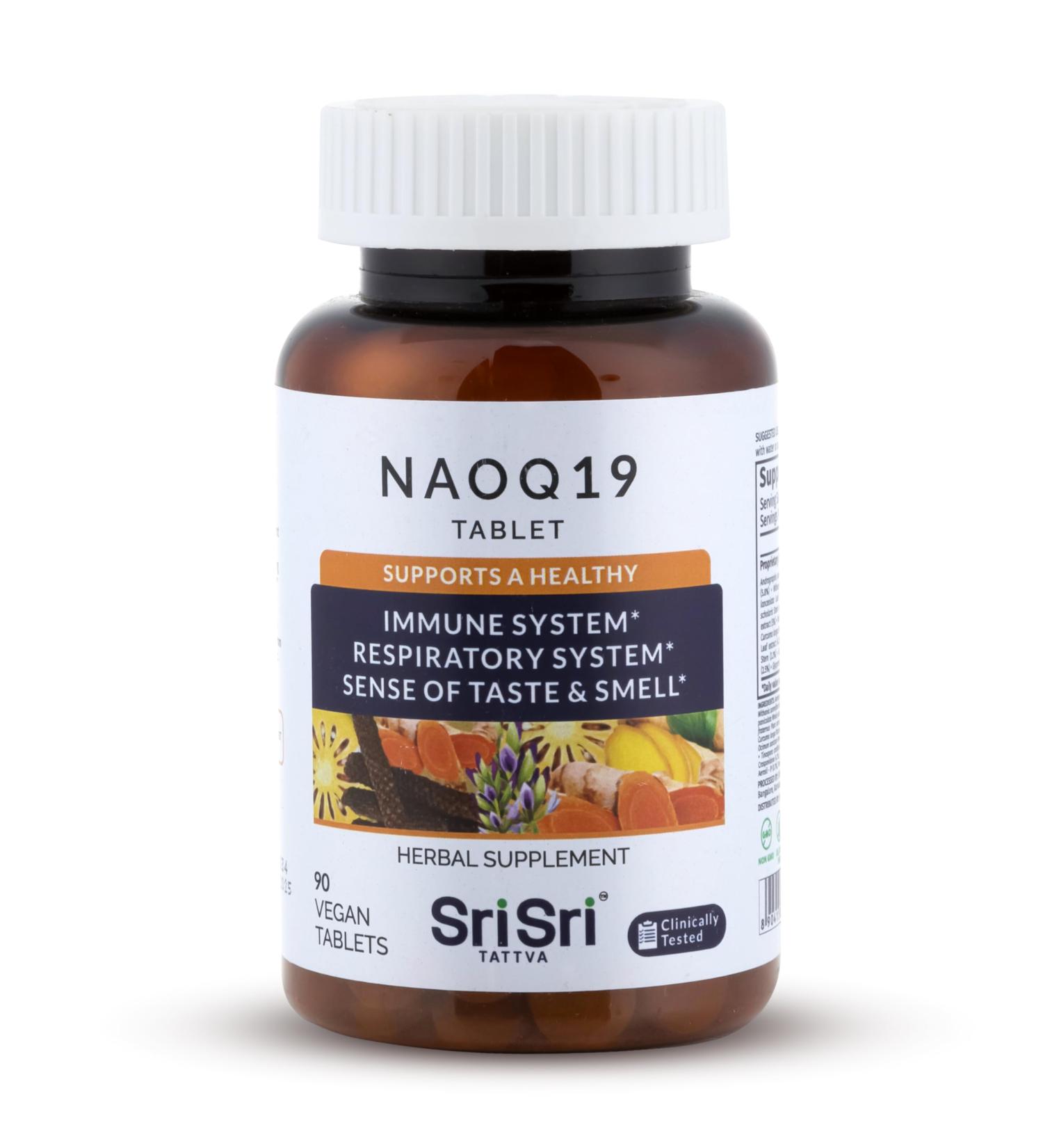 SRI SRI TATTVA NAOQ19 Immunity Support Ayurvedic Herbal Supplement with Ashwagandha Turmeric Licorice Tulsi Andrographis Respiratory & Adrenal Support 19 Herbs & Adaptogens 90 Capsules - Buy Online on GoSupps.com