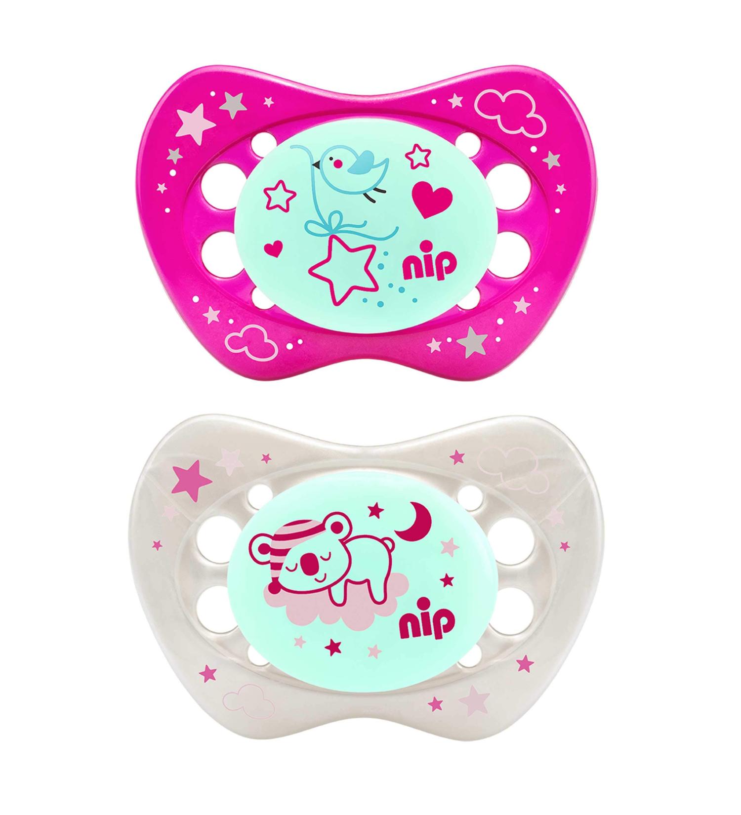 Nip Light-Pin 'Night' Silicone Pacifier for Girls - BPA-Free Jaw-Friendly Size 3 (16-32 Months) - Made in Germany - Buy Online on GoSupps.com