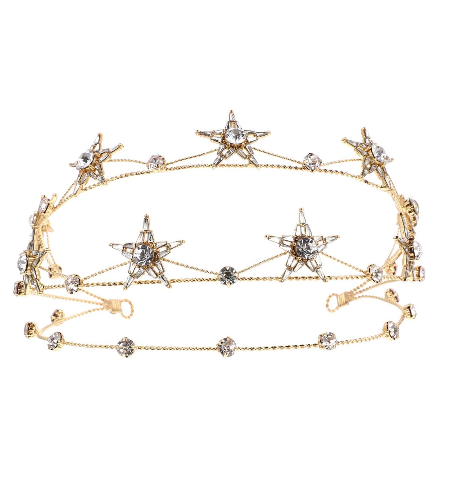 Uonlytech Alloy Stars Goddess Crown Headband Bridal Tiara Wedding Accessory - Golden - Buy Online on GoSupps.com