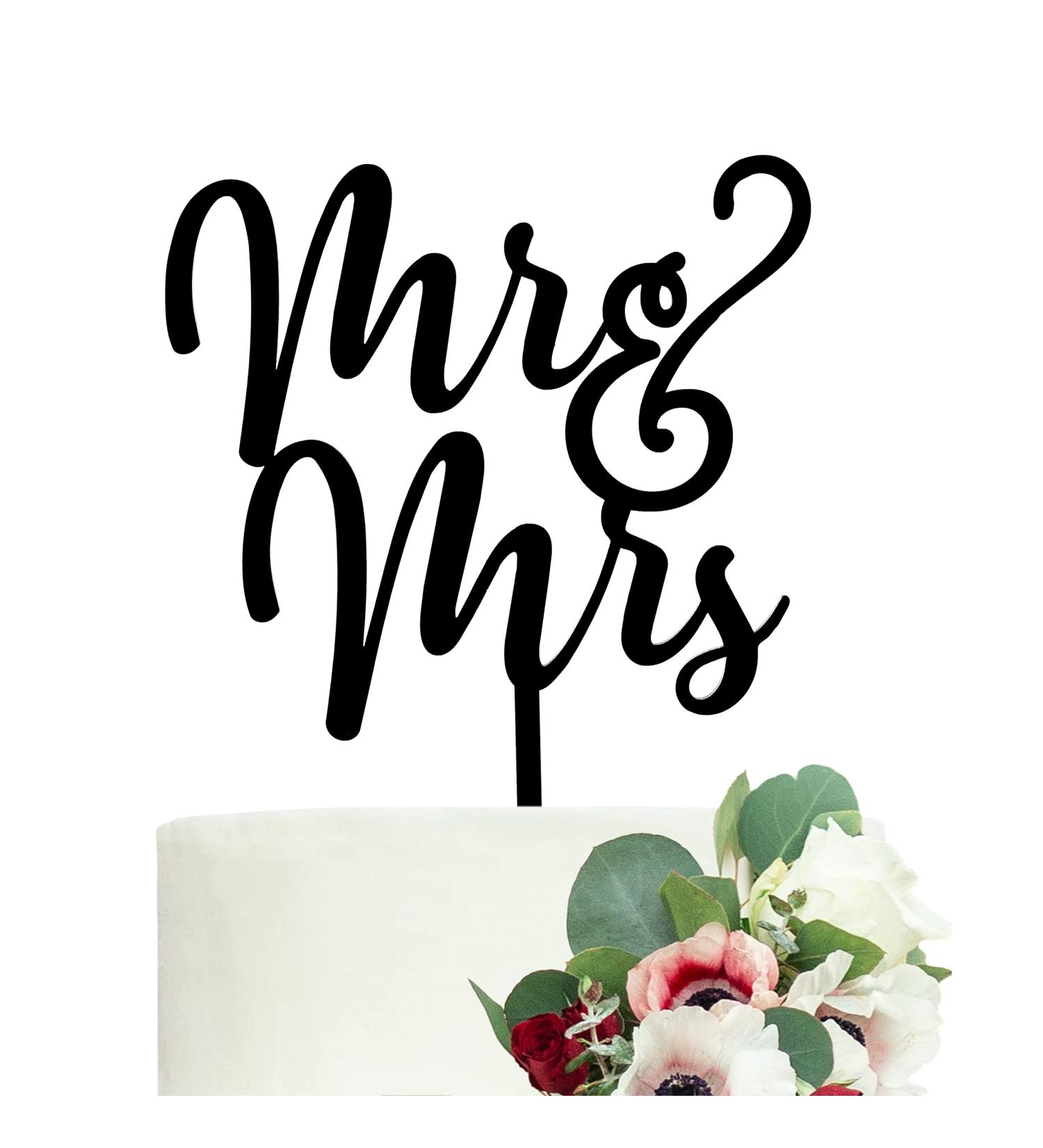 LOVENJOY Mr and Mrs Cake Topper Black Acrylic Wedding Cake Toppers for Party Decorations Gift Boxed - Buy Online on GoSupps.com