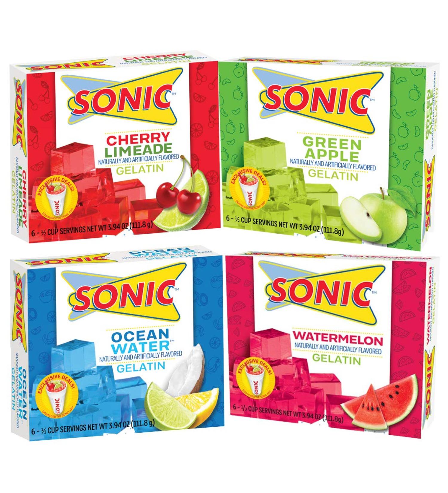 Sonic Gelatin Variety Pack - Green Apple, Watermelon, Ocean Wave, Cherry Limeade - 3.94oz x 4 - Buy Online on GoSupps.com