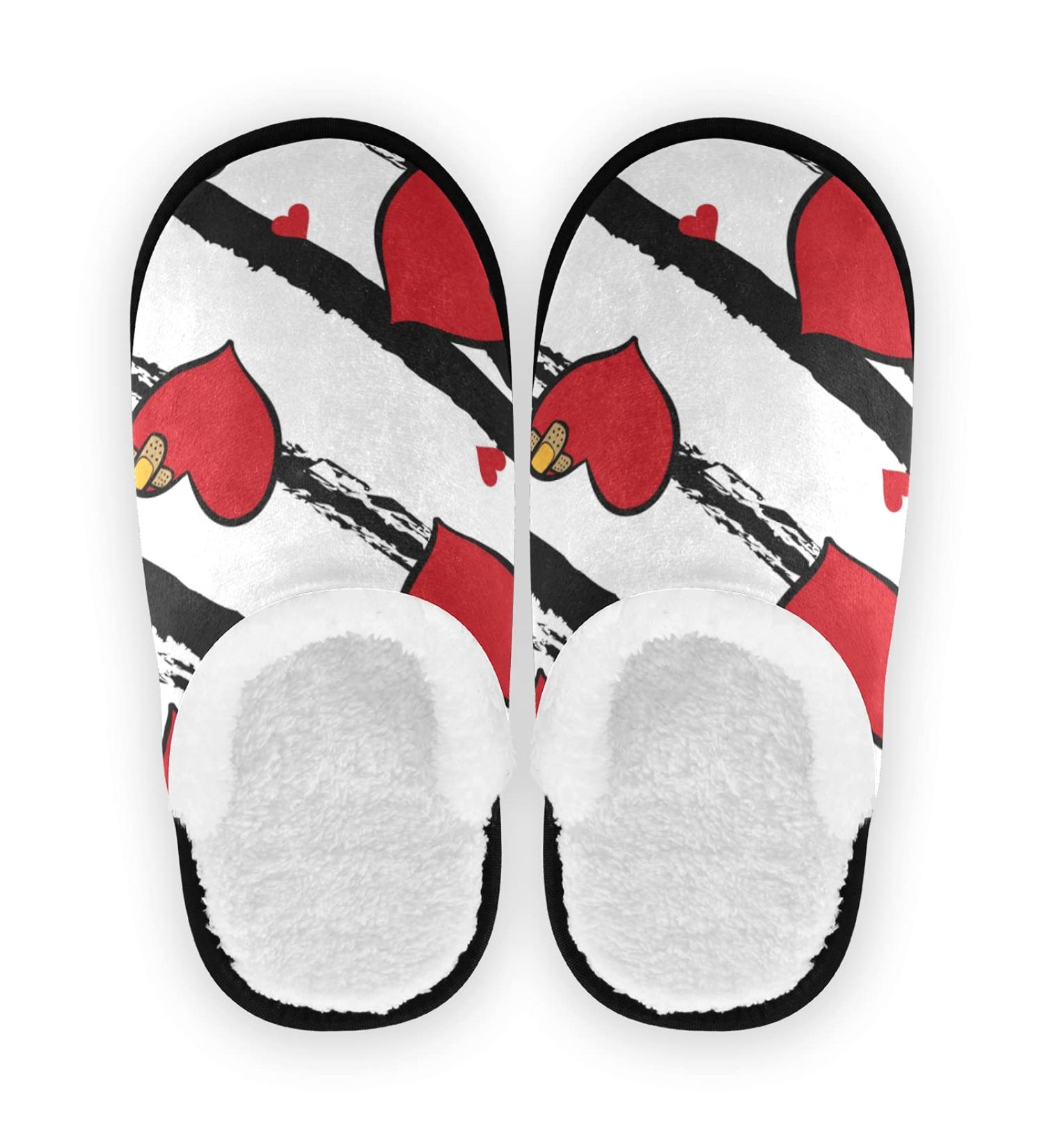 Mnsruu Heart Striped Valentine's Day Non-Slip Cotton Slippers for Home Hotel Spa & Travel - Perfect Gift! - Buy Online on GoSupps.com