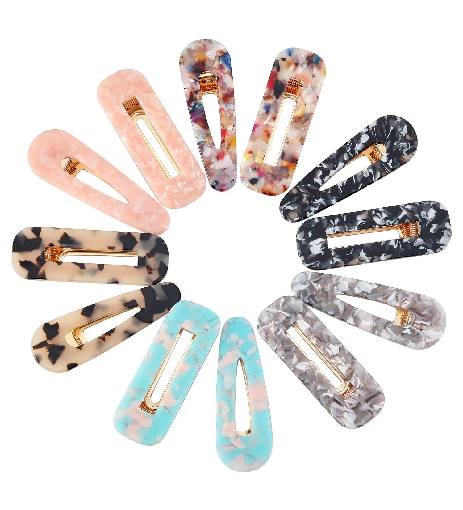 Colorful Geometric Acrylic Resin Hair Clips - 12 Piece Set for Women & Girls - Buy Online on GoSupps.com
