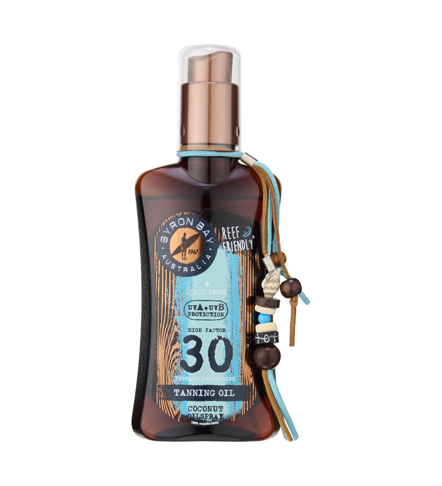 Byron Bay Australia Fast Bronzing Tanning Oil SPF 30 Spray - UVA & UVB Instant Protection Non-Greasy Water-Resistant with Vitamin E & Aloe Vera Coconut Scent 200ml - Buy Online on GoSupps.com