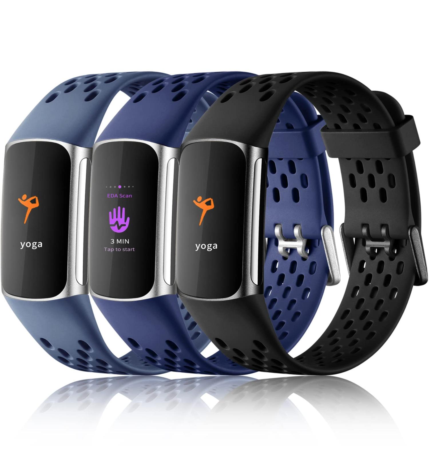 Epova 3-Piece Adjustable Waterproof Bracelet for Fitbit Charge 5 & 6 - Soft Breathable Bands for Men & Women in Black Dark Blue Blue Gray - Buy Online on GoSupps.com