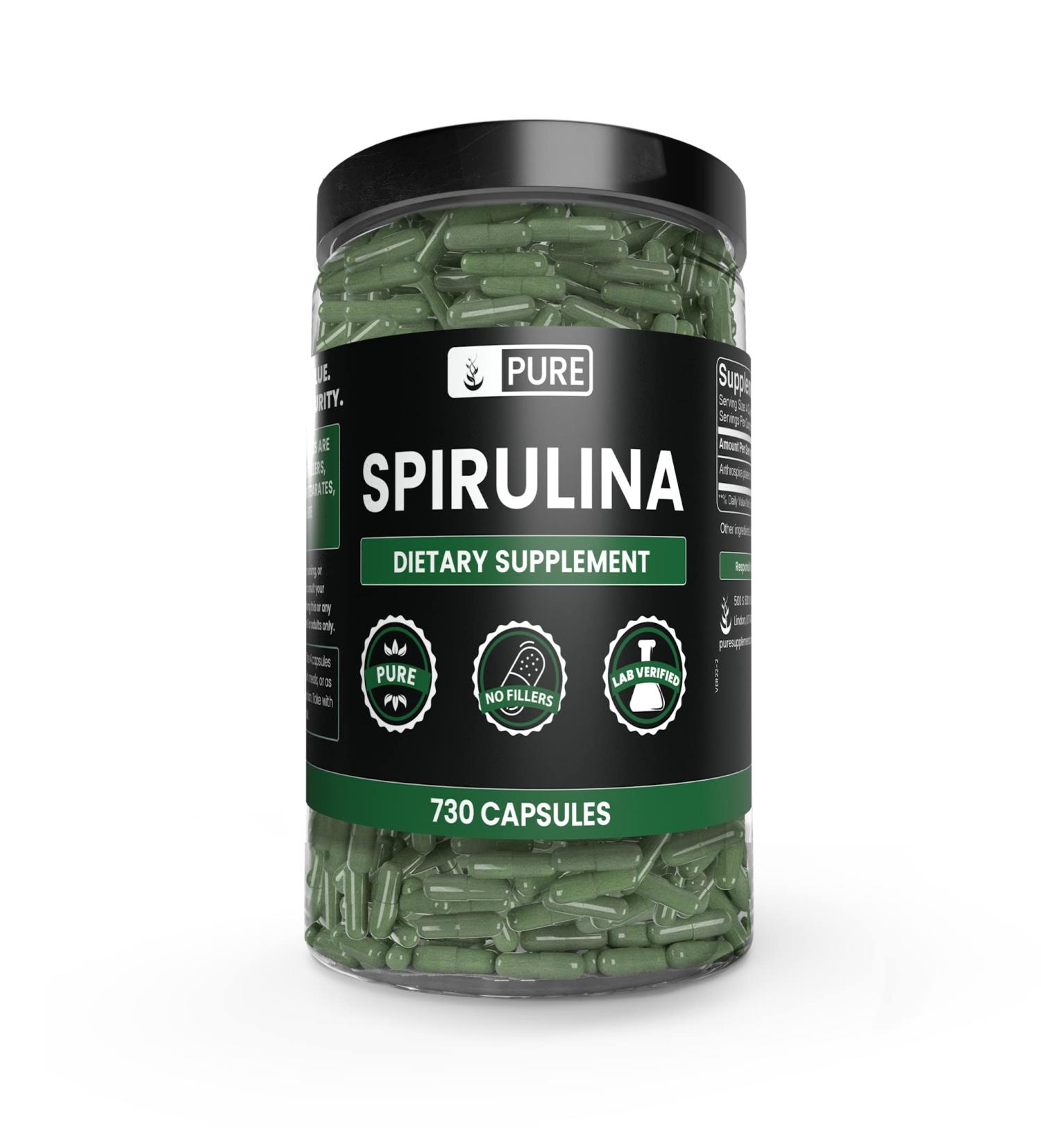 PURE ORIGINAL INGREDIENTS Spirulina (730 Capsules) No Magnesium Or Rice Fillers Always Pure Lab Verified - Buy Online on GoSupps.com