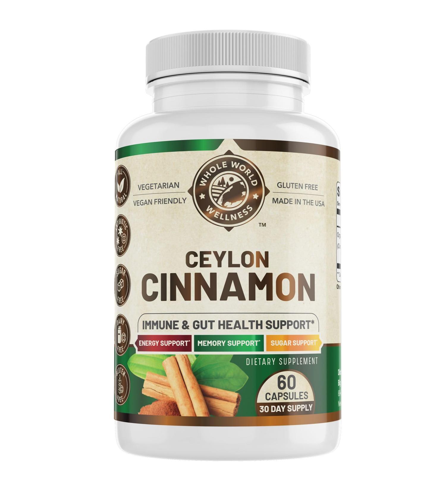 WHOLE WORLD WELLNESS Organic Ceylon Cinnamon for Men & Women | Antioxidant & Immune Support | Promotes Digestive & Gut Balance | All Natural, Vegan, Gluten-Free | 60 Capsules | Made in The USA. - Buy Online on GoSupps.com
