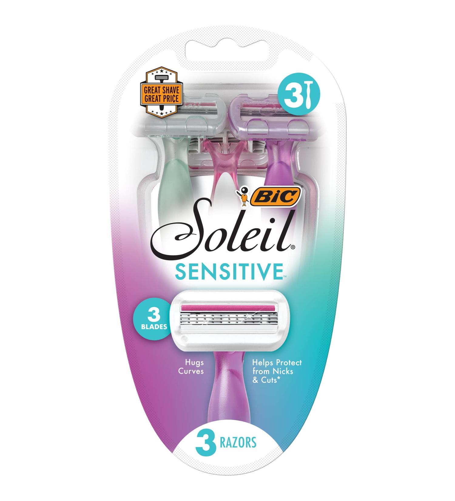 BIC Soleil Sensitive Women's Disposable Razors - Triple Blade with Aloe Vera - Pack of 3 for Smooth Shave - Buy Online on GoSupps.com