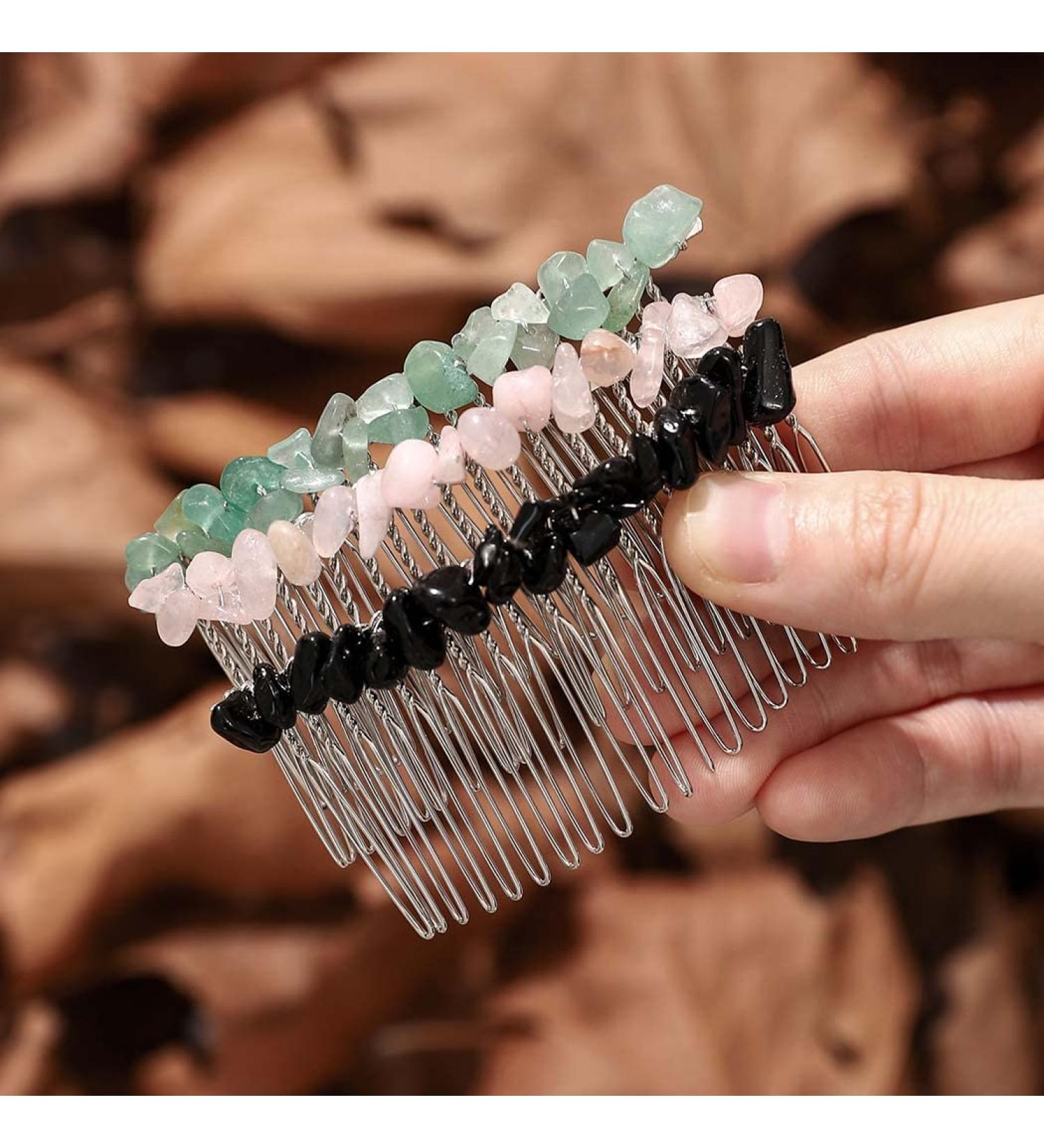 Jeairts Black Crystal Hair Side Comb - Silver Bridal Headpiece with Rose Quartz Accent - Hair Accessories for Women and Girls - Buy Online on GoSupps.com