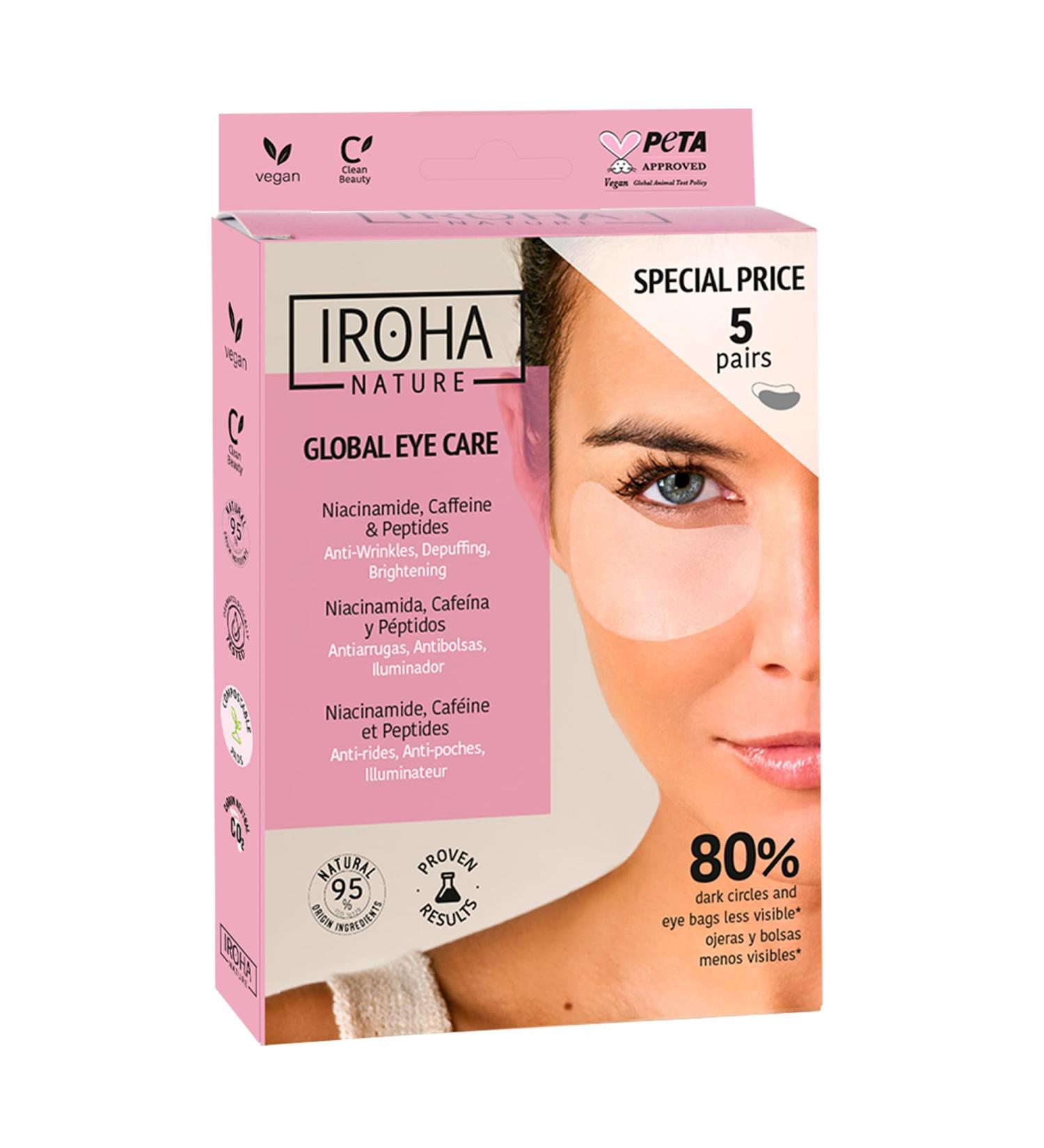 Iroha Nature - Anti-aging Eye Patches |Niacinamide Caffeine and Peptides |Reduction Wrinkles Expression Lines Bags and Dark Circles|Hydration with Hyaluronic Acid |Vegan and 100% Biodegradable - Buy Online on GoSupps.com
