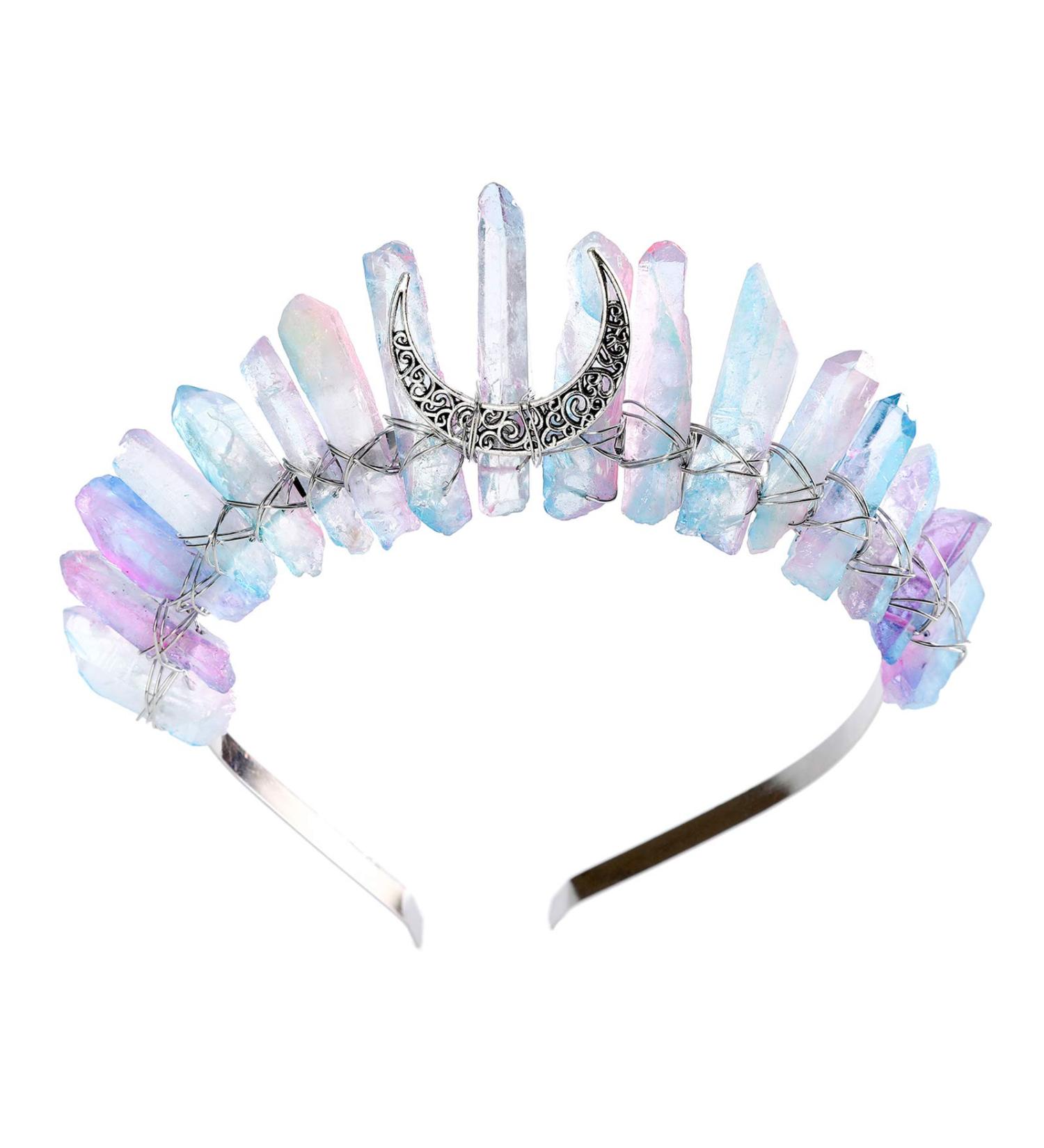 AWAYTR Raw Crystal Quartz Crown Rhinestone Tiara Headband - Watercolor Mermaid Headpiece for Women, Perfect for Weddings & Parties - Buy Online on GoSupps.com