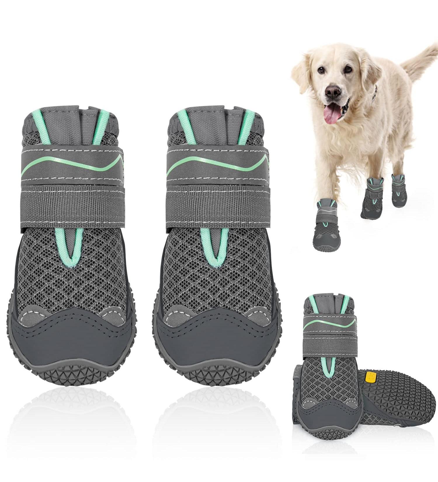 Lukovee Dog Shoes - Breathable Non-Slip Rubber Sole Dog Boots for Winter Snow - Heat Resistant Dog Paw Protector - Reflective Strap - Size 7 (Width 2.8'') Grey - 4 Pack - Buy Online on GoSupps.com