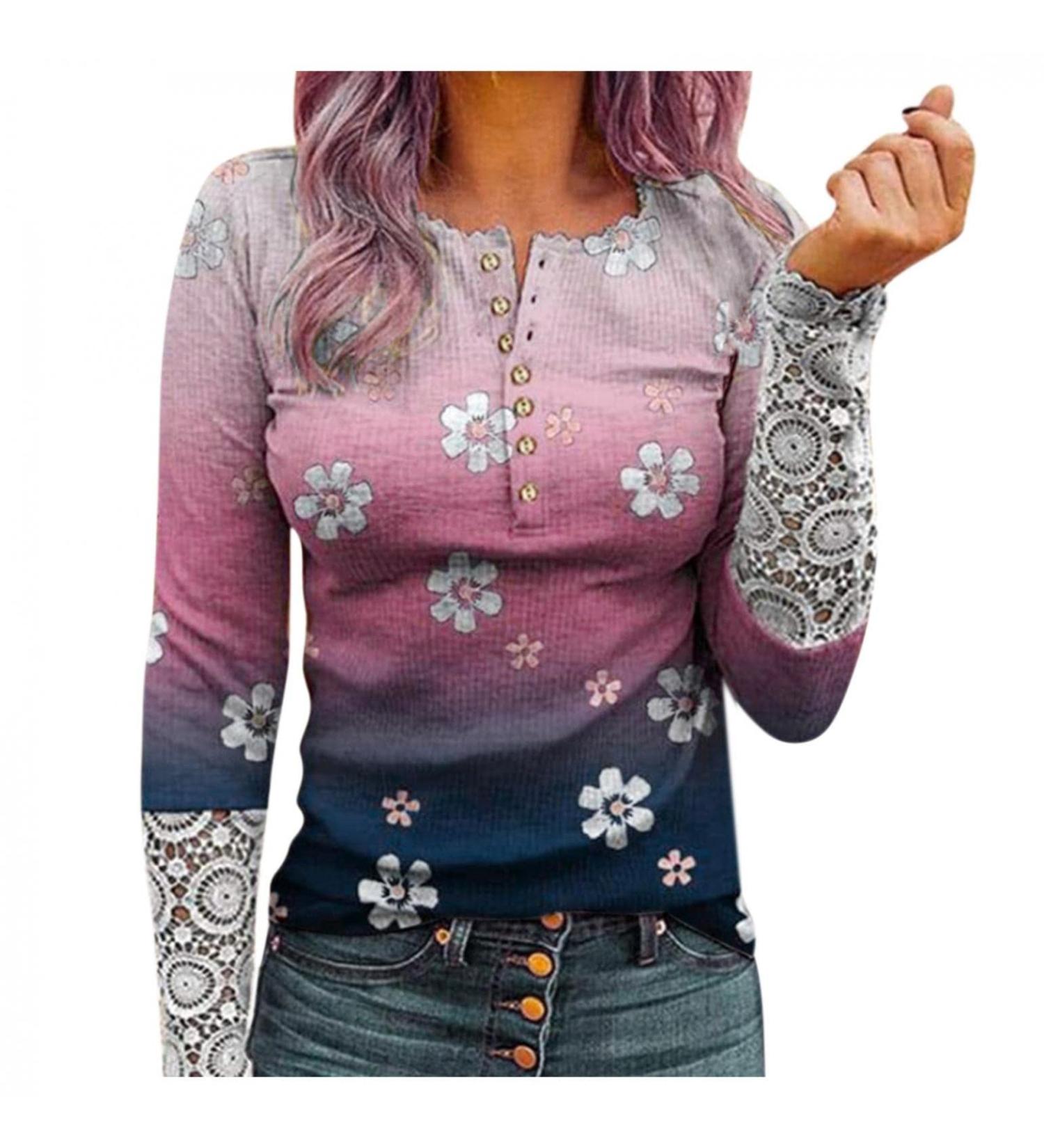 Women's Ribbed Knit Henley Long Sleeve Tunic Lace Top - X-Large X-01 (Multicolor) - Buy Online on GoSupps.com