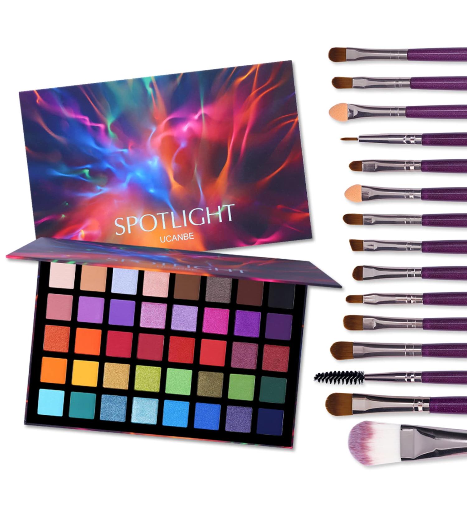 UCANBE Spotlight Eyeshadow Palette & 15PCS Eye Brushes Makeup Set | 40 Color Matte Shimmer Glitter Eyeshadow Pallet | Highly Pigmented & Waterproof | Long Lasting Makeup Palette with Brushes - Buy Online on GoSupps.com