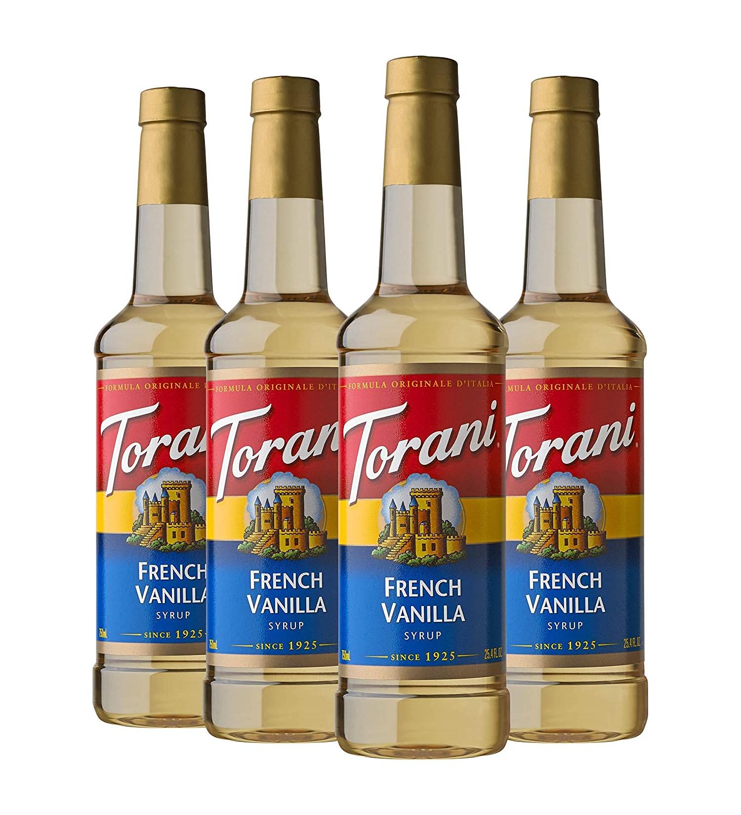 Torani French Vanilla Flavour Syrup PET (Plastic) Bottle 750ml 4 Pack Golden brown French Vanilla 750 ml (Pack of 4) - Buy Online on GoSupps.com