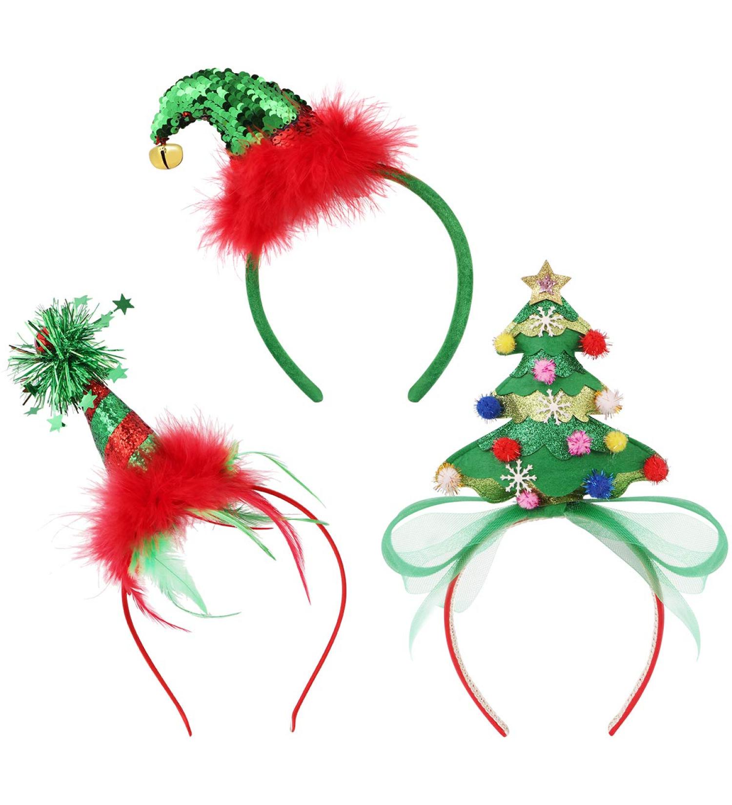 FRCOLOR Christmas Headbands Bulk Elf & Christmas Tree Headbands for Kids & Adults | 3PC Set - Buy Online on GoSupps.com