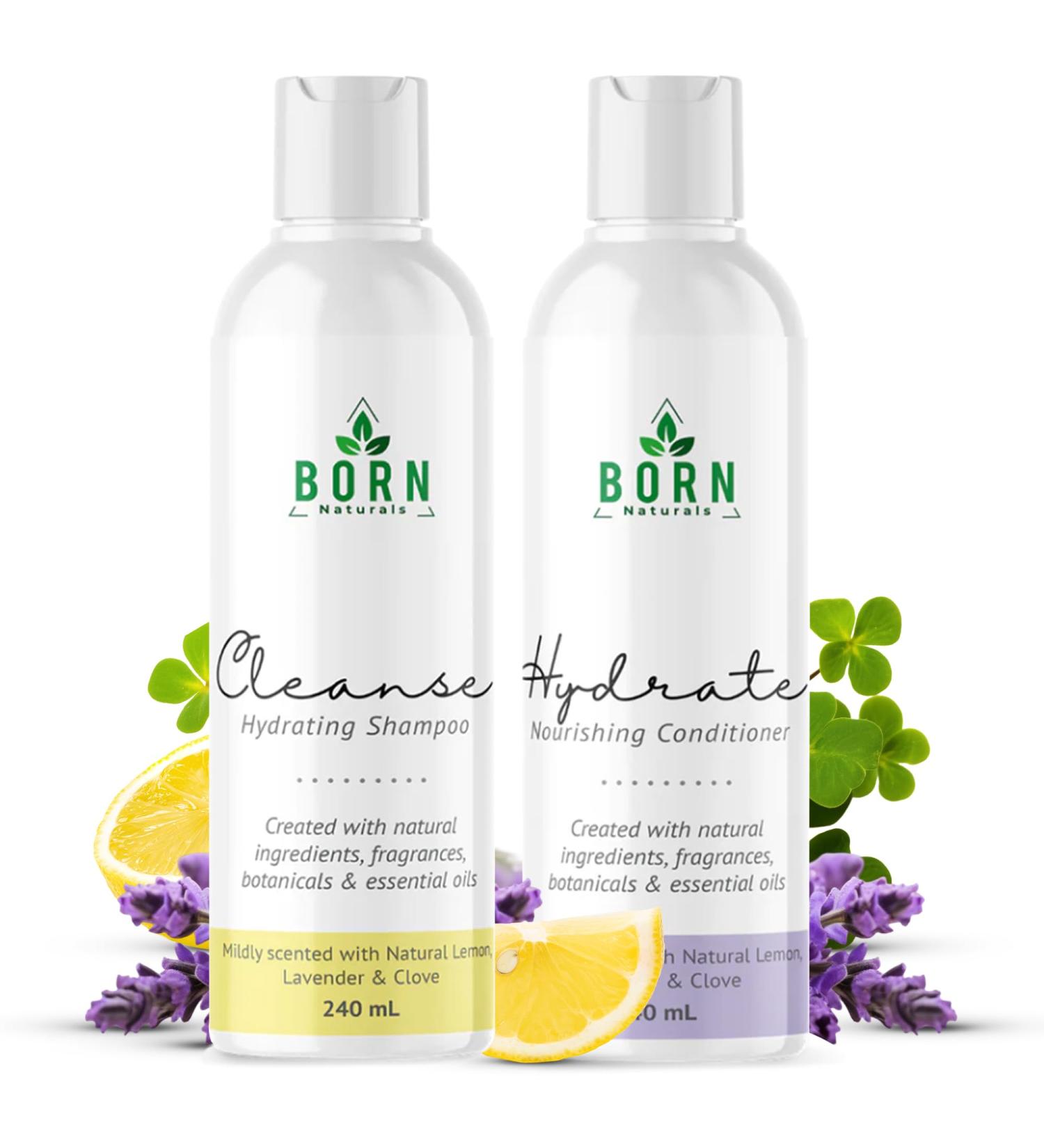 BORN Naturals Shampoo and Conditioner Set for Dry Frizzy Hair - Cleanse & Hydrate Mild Scent Natural Ingredients for Soft Smooth Hair - Suitable for All Hair Types 240 ml Shampoo & Conditioner Set - Buy Online on GoSupps.com