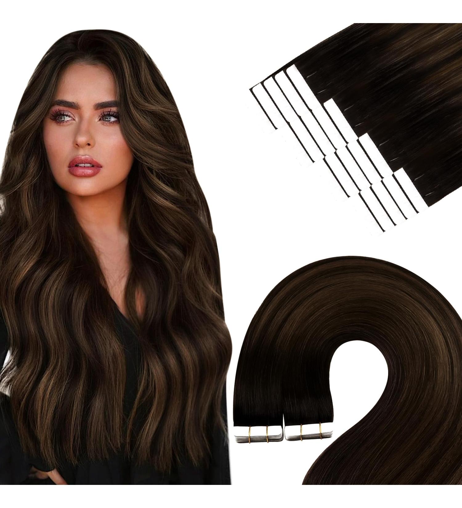 Youngsee Ombre Tape In Hair Extensions - Real Remy Hair 55cm Brown Ombre Seamless Recovery 50g #2/2/6 - Buy Online on GoSupps.com