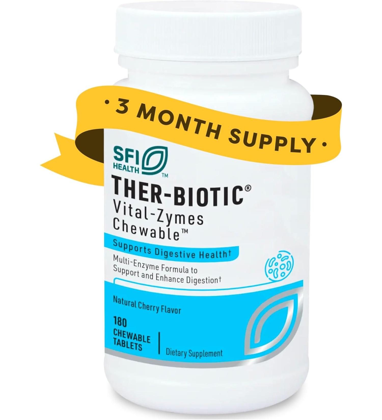 Klaire Labs SFI Health Vital-Zymes Chewable Digestive Enzymes for Adults & Kids - Cherry - 180 Chewable Tablets - Buy Online on GoSupps.com