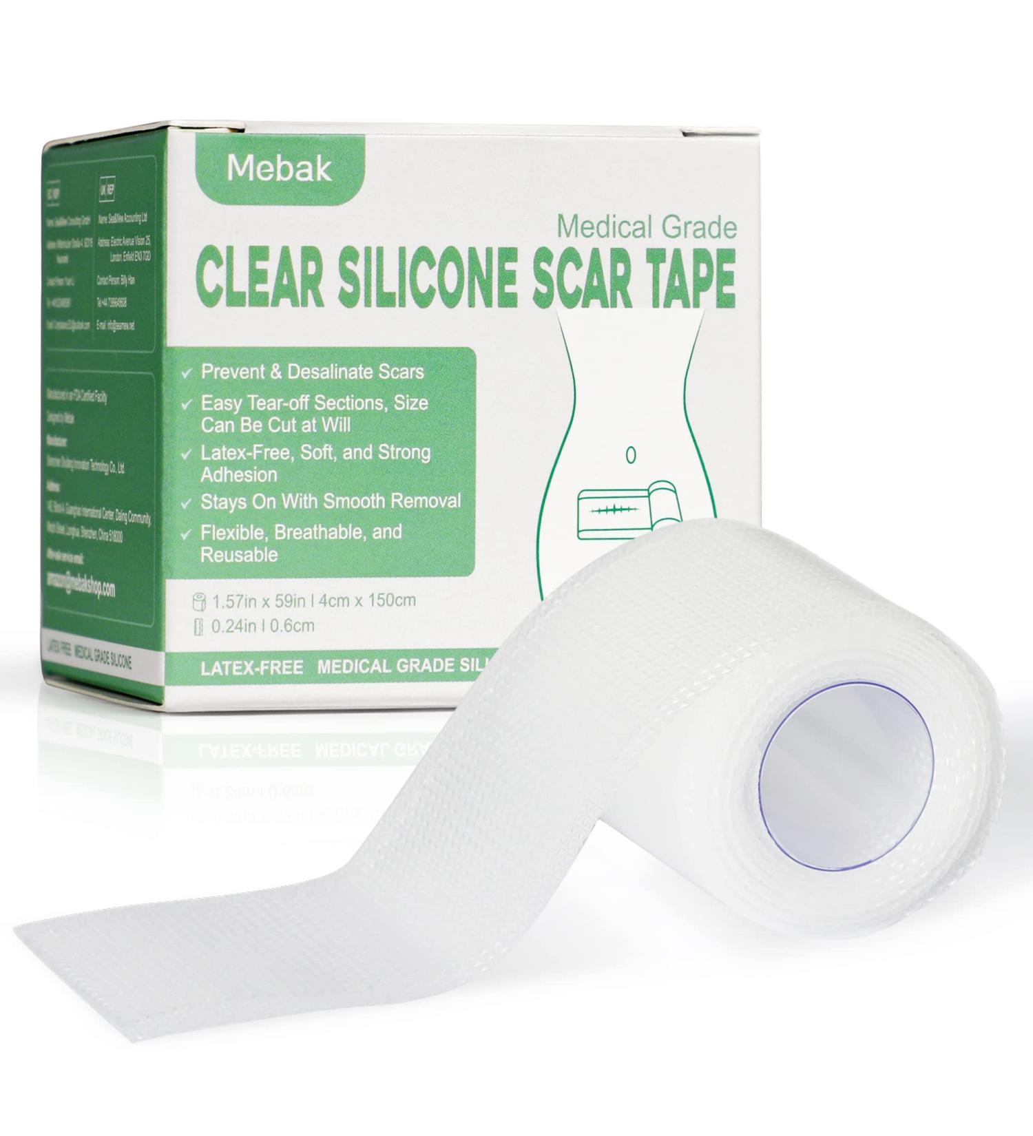 Mebak Clear Silicone Scar Gel Tape Roll (1.6 x 60) - Acne & C-Section Scar Removal Treatment - Reusable Transparent Strips for Keloid Surgery - Scars Treatment Sheets - Buy Online on GoSupps.com