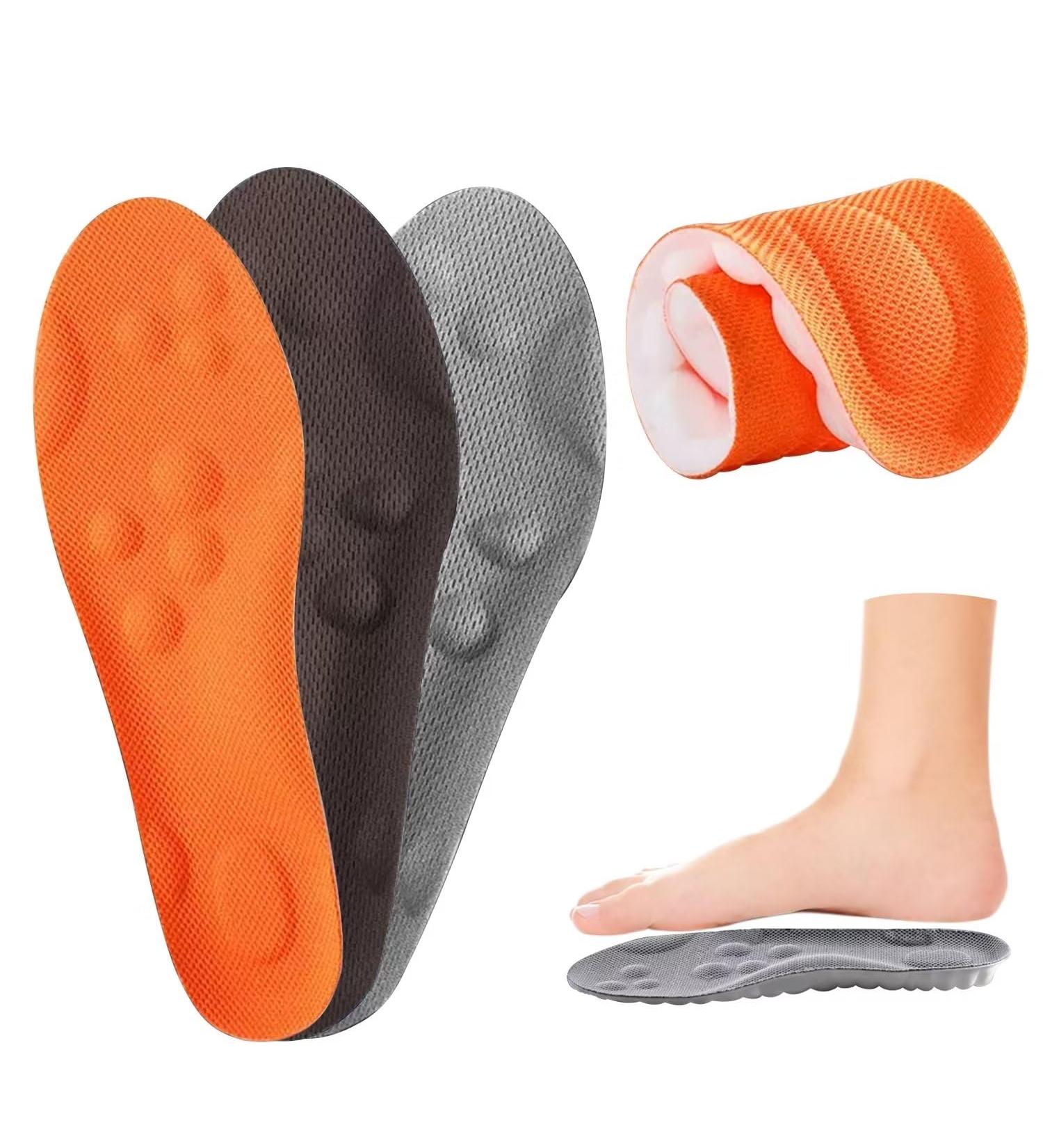 Maxee Orthopedic Insoles - 3 Pairs for Men & Women | Comfort Sports Inserts for Arch Pain & Heel Spur Relief | Breathable Hiking & Running Shoes | Sizes 39-40 | Available in Orange Black Gray - Buy Online on GoSupps.com