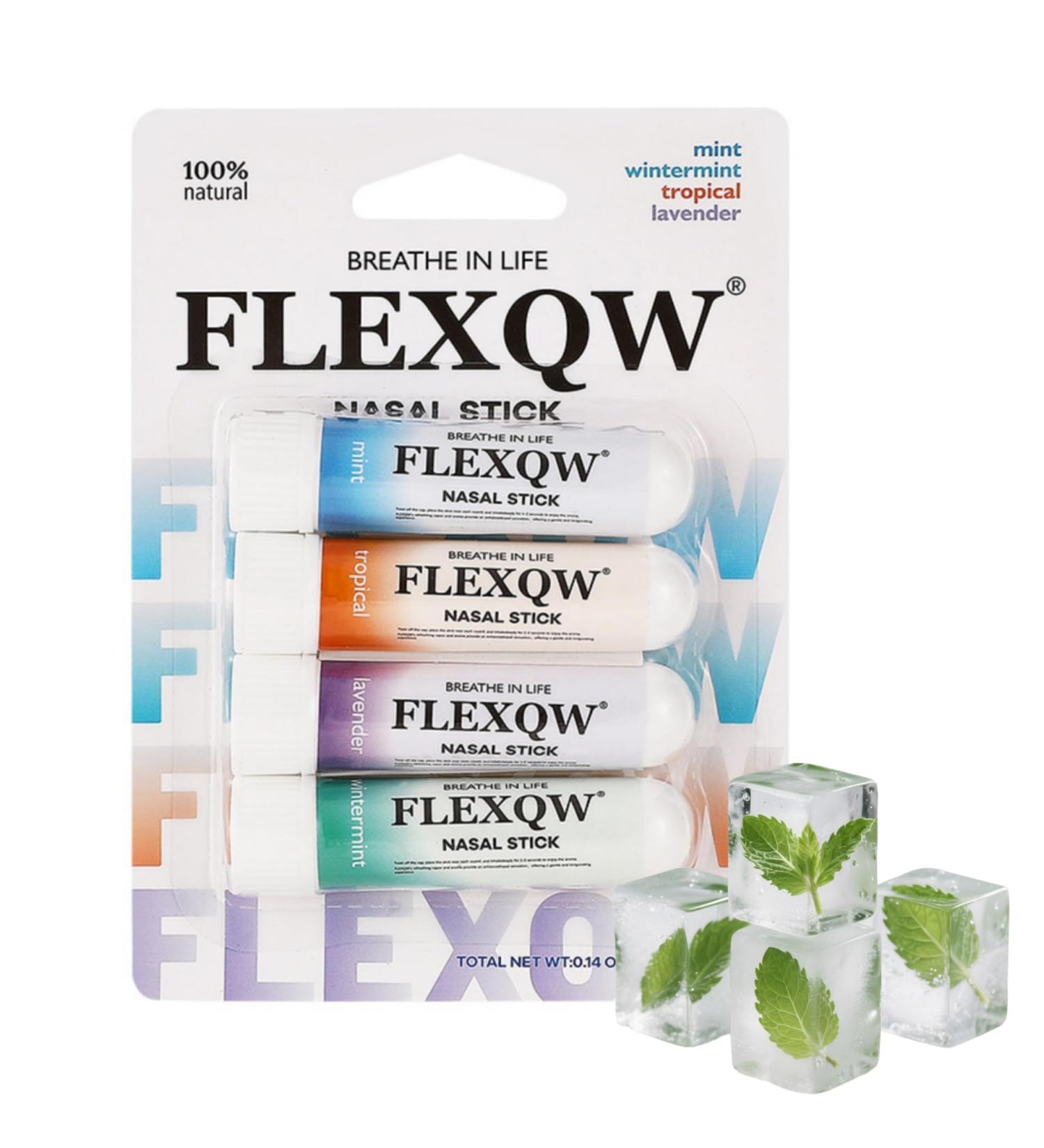 FLEXQW Nasal Sticks (4 Pack Variety) Essential Oils with Peppermint & Eucalyptus Inhaler Stick Energy Boost Portable Nasal Inhaler for Focus Sleep & Relaxation - Buy Online on GoSupps.com