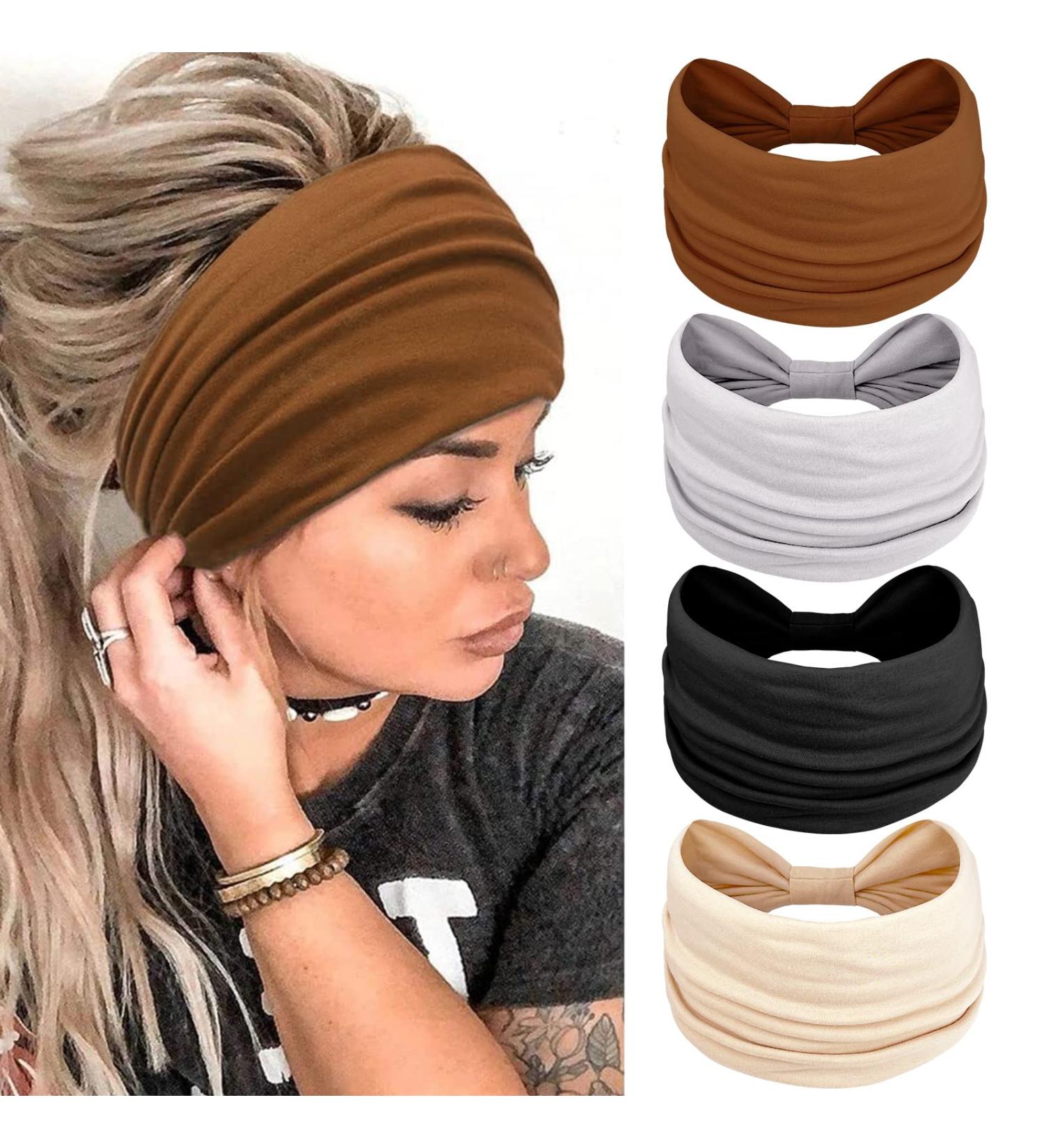 Kavya Wide Headbands for Women - Set of 10 | Soft Elastic Hair Bands for Yoga and Fashion - Women's Hair Accessories - Buy Online on GoSupps.com