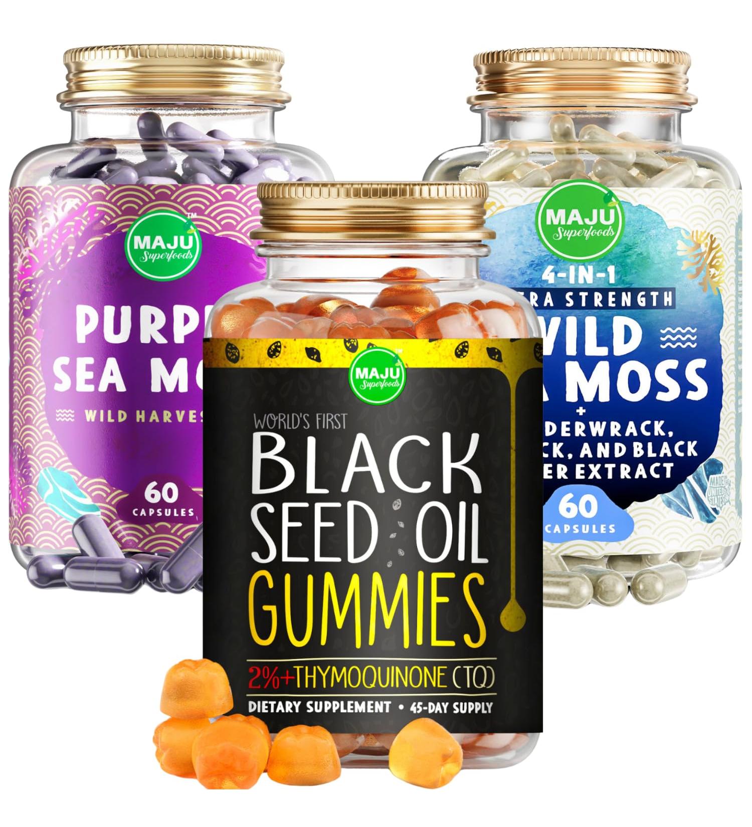 Maju Superfoods Black Seed Oil Gummies and Sea Moss Capsules Bundle - Buy Online on GoSupps.com
