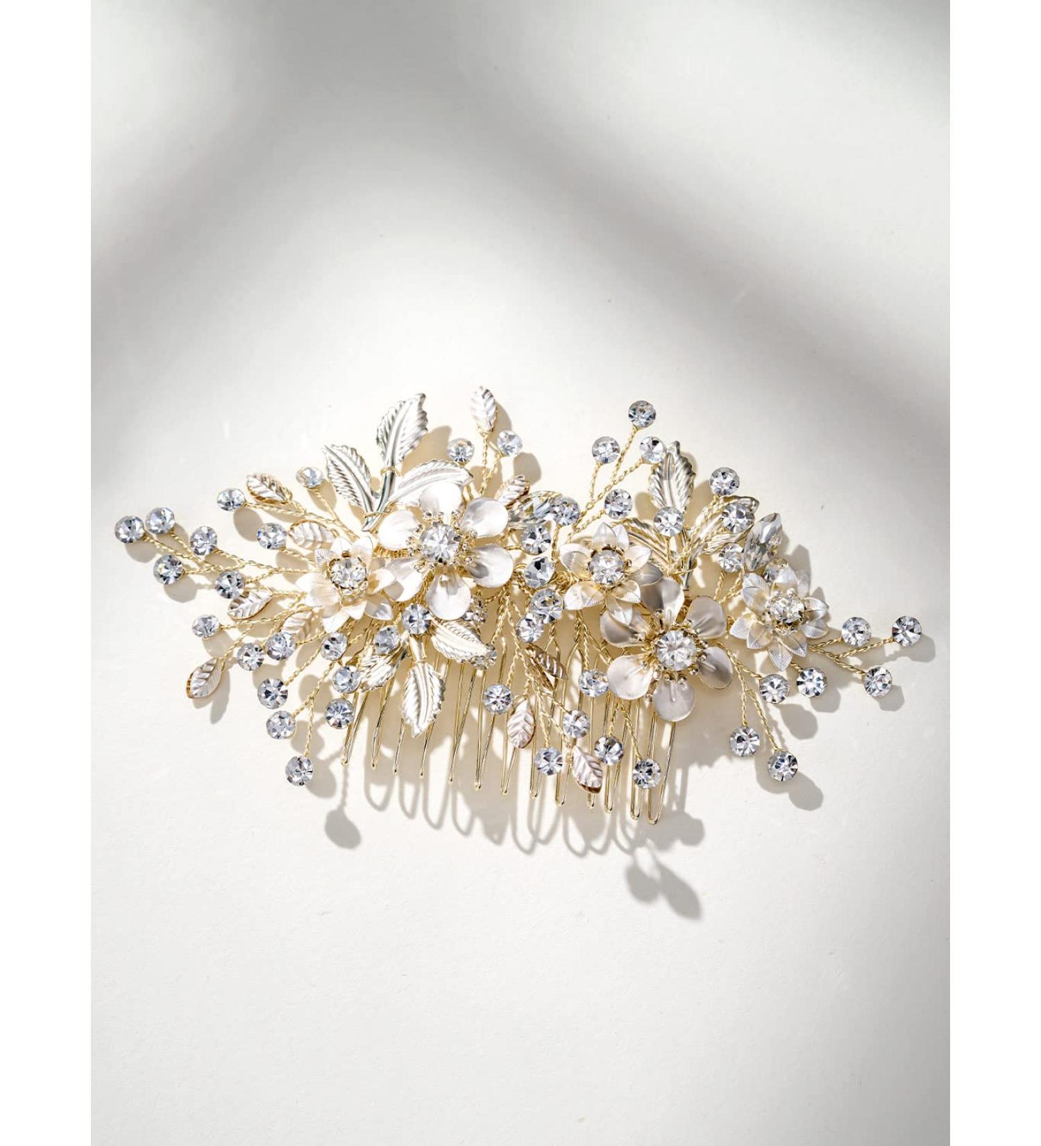SWEETV Rhinestone Wedding Hair Comb - Handmade Bridal Hair Clip for Women in Gold - Buy Online on GoSupps.com