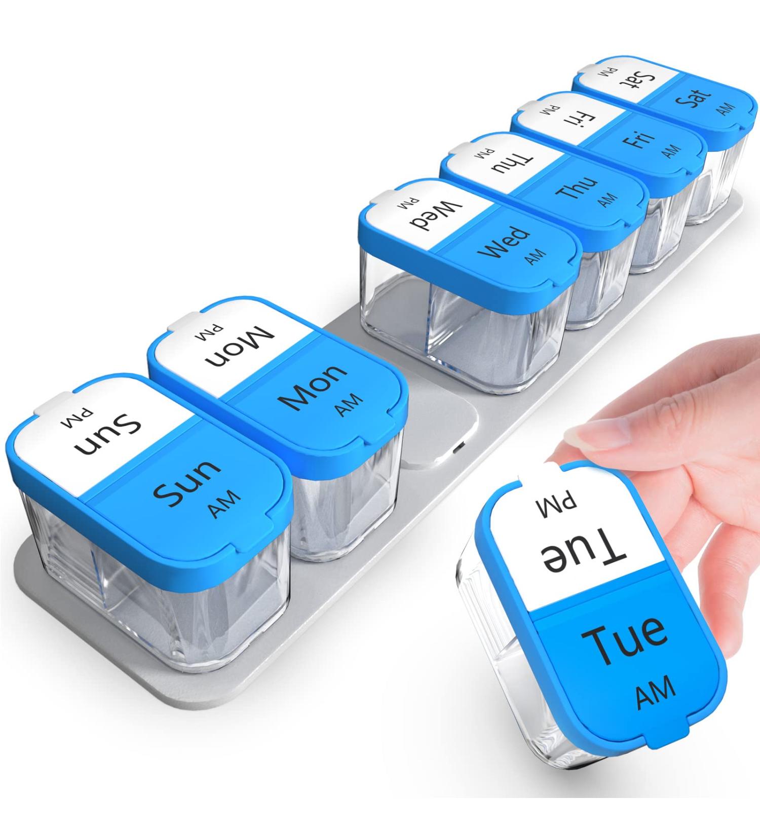XL Weekly Pill Organizer 2x a Day | 7 Day AM PM Pill Box | Jumbo Medicine Case Blue - Buy Online on GoSupps.com