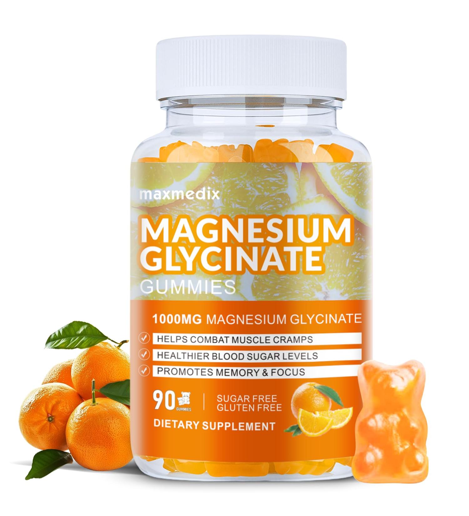 Magnesium Glycinate Gummies 1000mg Sugar Free Magnesium Potassium Supplements Chewable for Adults with L-Threonate for Sleep Body Support and Relaxation 90 Orange Gummies - Buy Online on GoSupps.com