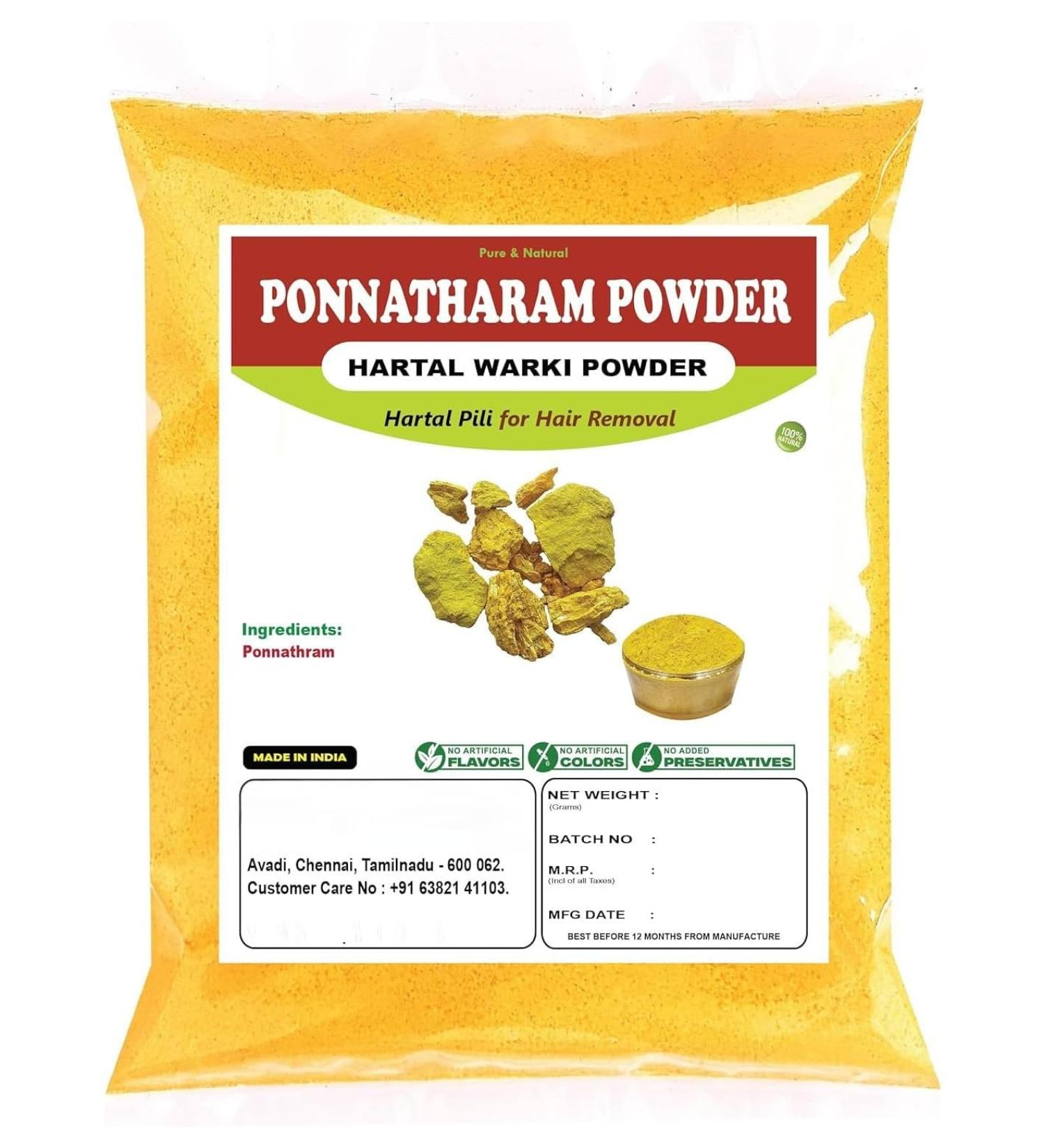 KL Ponnatharam Powder 100g | Hartal Warki | Hartal Varki | Hartal Pili | Harita Manjari | Natural Hair Removal | No Irritation | Suitable for Women Girls Boys | Unisex (Pack of 1)