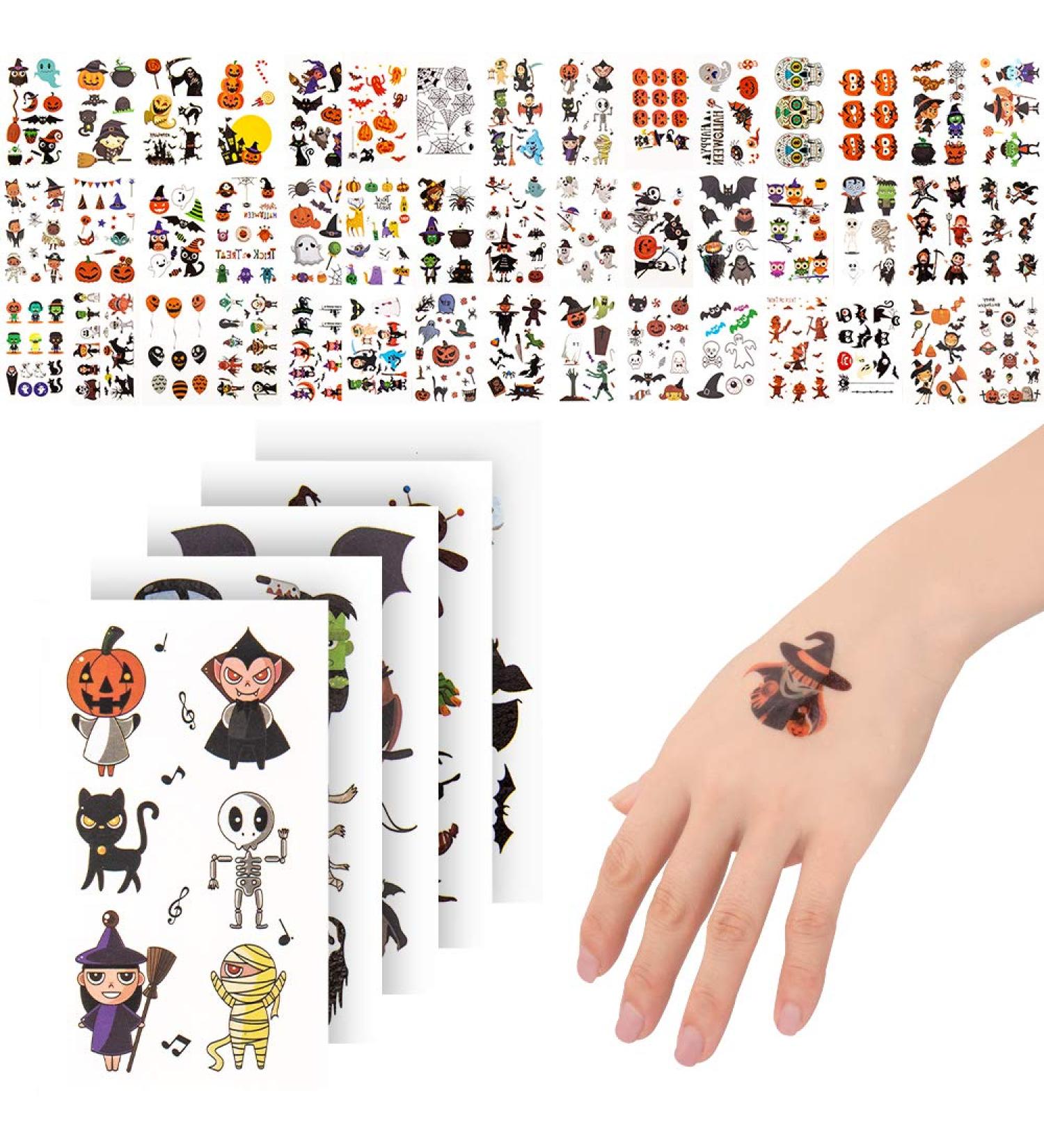 400 Halloween Temporary Tattoos for Kids - Non-Toxic Stickers for Makeup, Party Cosplay, Face Decals - Halloween Favors for Boys and Girls - Cartoon Designs - Buy Online on GoSupps.com