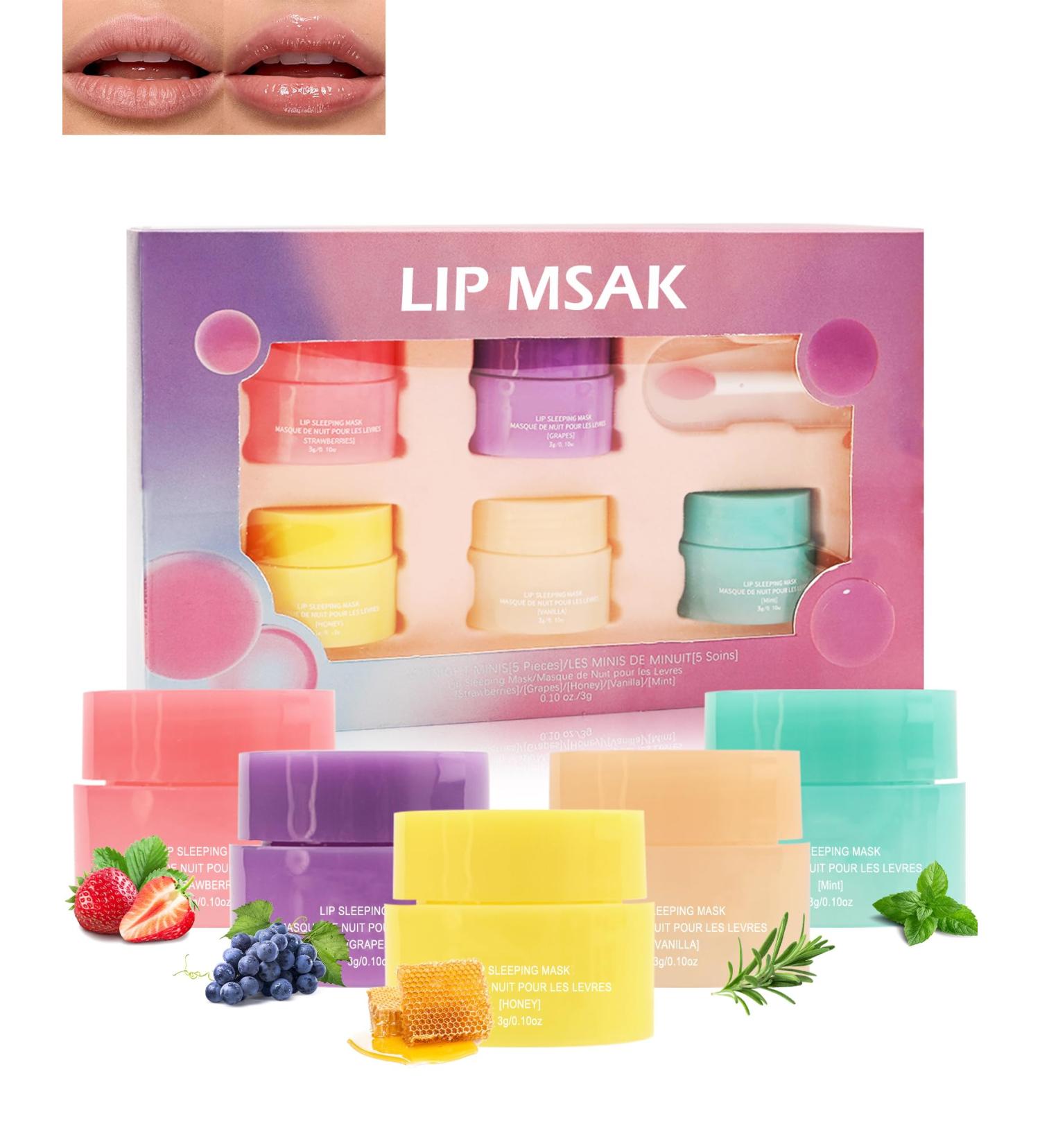 Lip Sleeping Mask Set-5 Pcs Moisturize & Nourish Lip Balm Hydration for Dry Cracked Lip Deep Hydrating Lip Moisturizer Overnight Lip Mask Lip Scrub Softening Exfoliator Christmas Lip Care Gift Kit 1 count (Pack of 5) - Buy Online on GoSupps.com