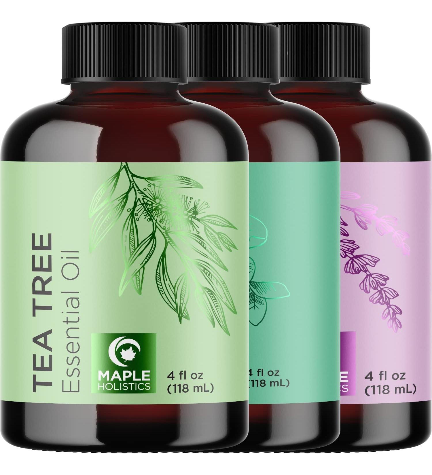 Premium Tea Tree Lavender Eucalyptus Hair & Skin Oils Set - 4 Fl Oz Each - Natural Hair Treatment Care - Buy Online on GoSupps.com