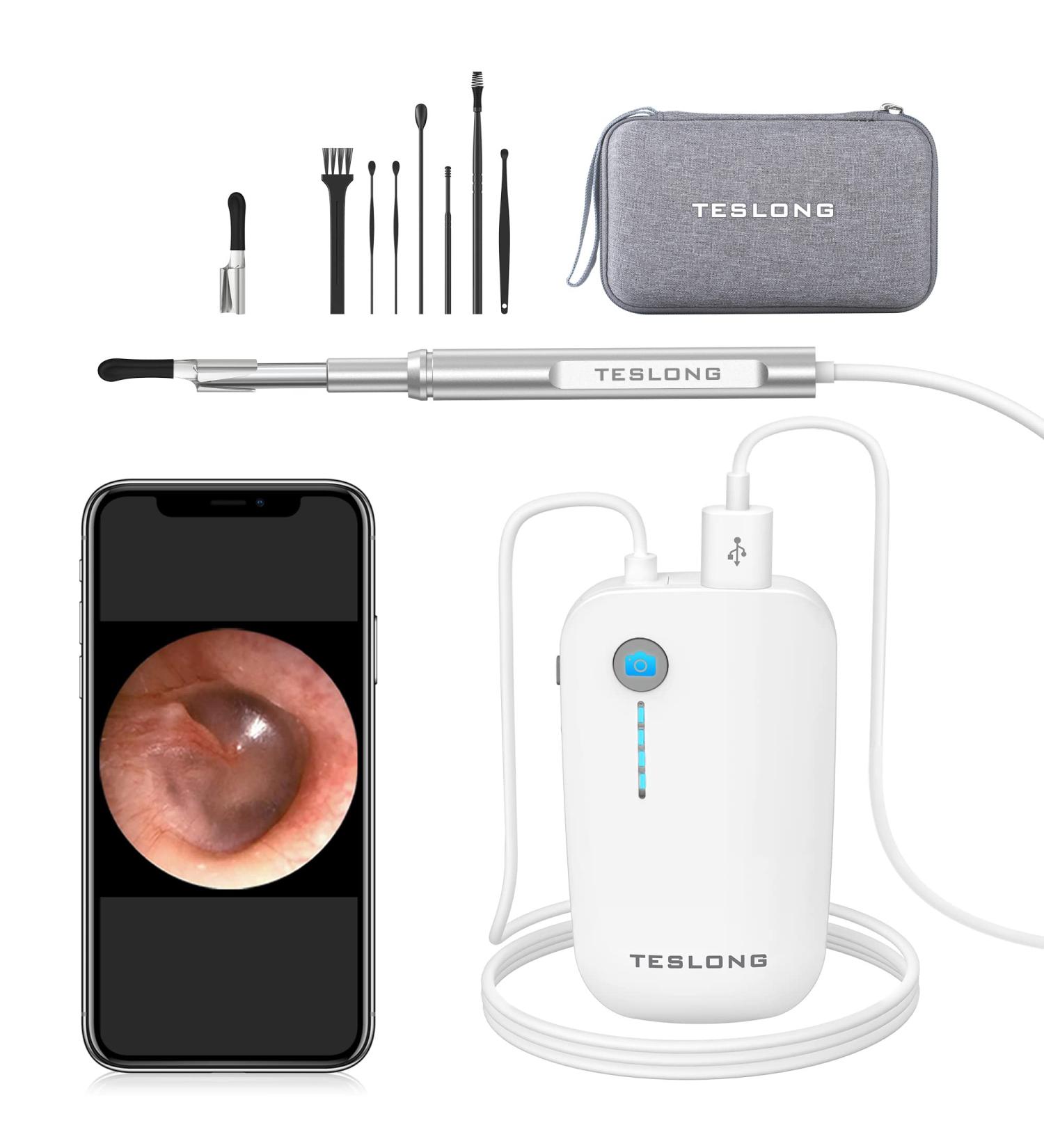 Teslong Digital Otoscope with Ear Wax Remover | Video Ear Scope with Light for iPhone, iPad, Android | 1080p HD Waterproof Camera and Ear Picks Included - Buy Online on GoSupps.com