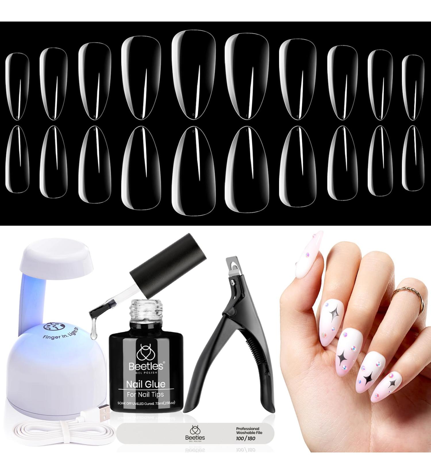 Beetles Easy Gel Tips Nail Extension Kit 5 In 1 Nail Glue Gel Base Coat with Pre-shaped Medium Almond Nails and UV LED Nail Lamp Acrylic Nail Clipper for Gel Art Polish DIY Manicure - Buy Online on GoSupps.com