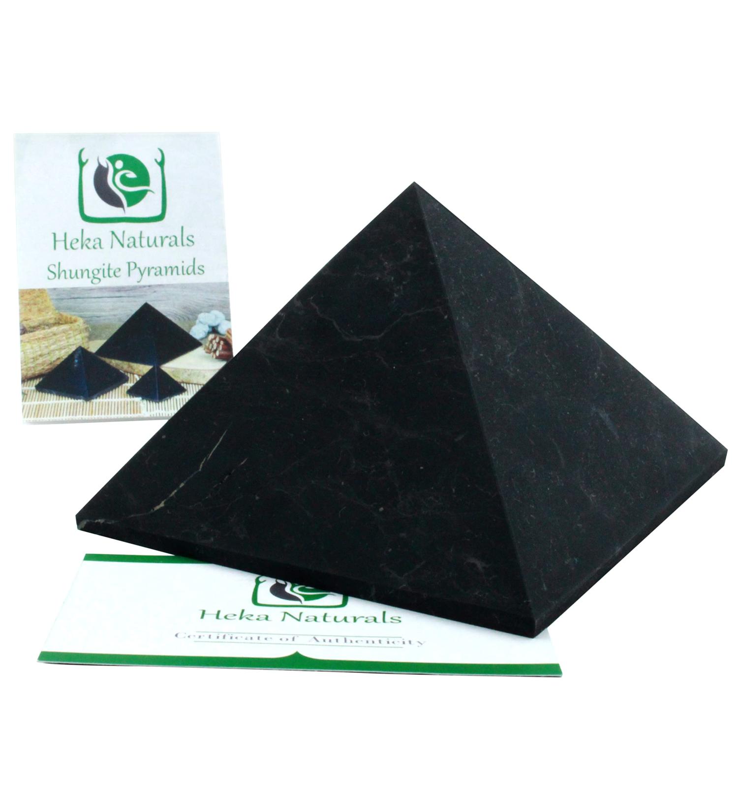 Heka Natural Unpolished Shungite Pyramid Crystal 10 cm | Black Mineral Stones for Home Decoration & Meditation | Natural Barrier & Cleaner | Fullerenes Benefits - Buy Online on GoSupps.com