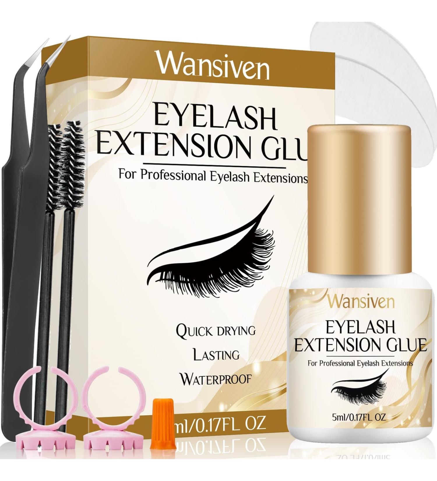 Wansiven Eyelash Extension Glue Cluster Eyelash Glue Kit Dry Time 3-5 Sec 8 Weeks Stay Professional Black Eyelash Extension Glue for Semi Permanent Eyelashes 5ml - Buy Online on GoSupps.com