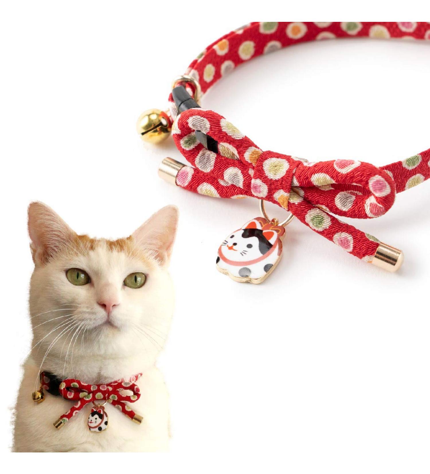 Necoichi Zen Hariko Charm Cat Collar in Red - Stylish and Safe Collar for your Feline Friend - Buy Online on GoSupps.com