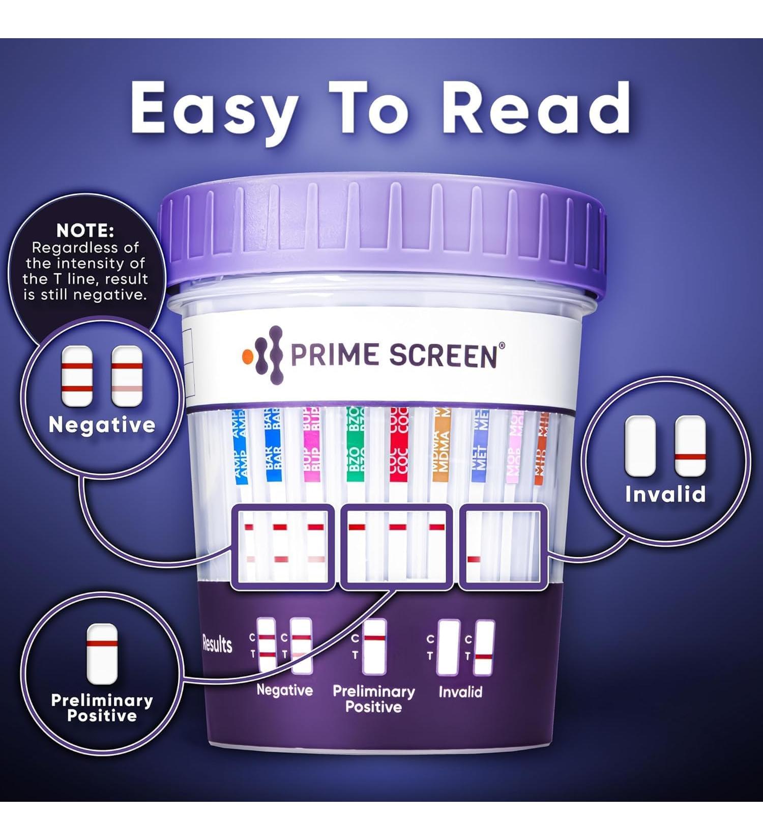 Prime Screen - 5 Pack 12 Panel Urine Multi Drug Test Cup for Home Use (AMP BAR BUP BZO COC MET MDMA MOP/OPI 300 MTD OXY PCP THC) - TDOA-6125 - Buy Online on GoSupps.com
