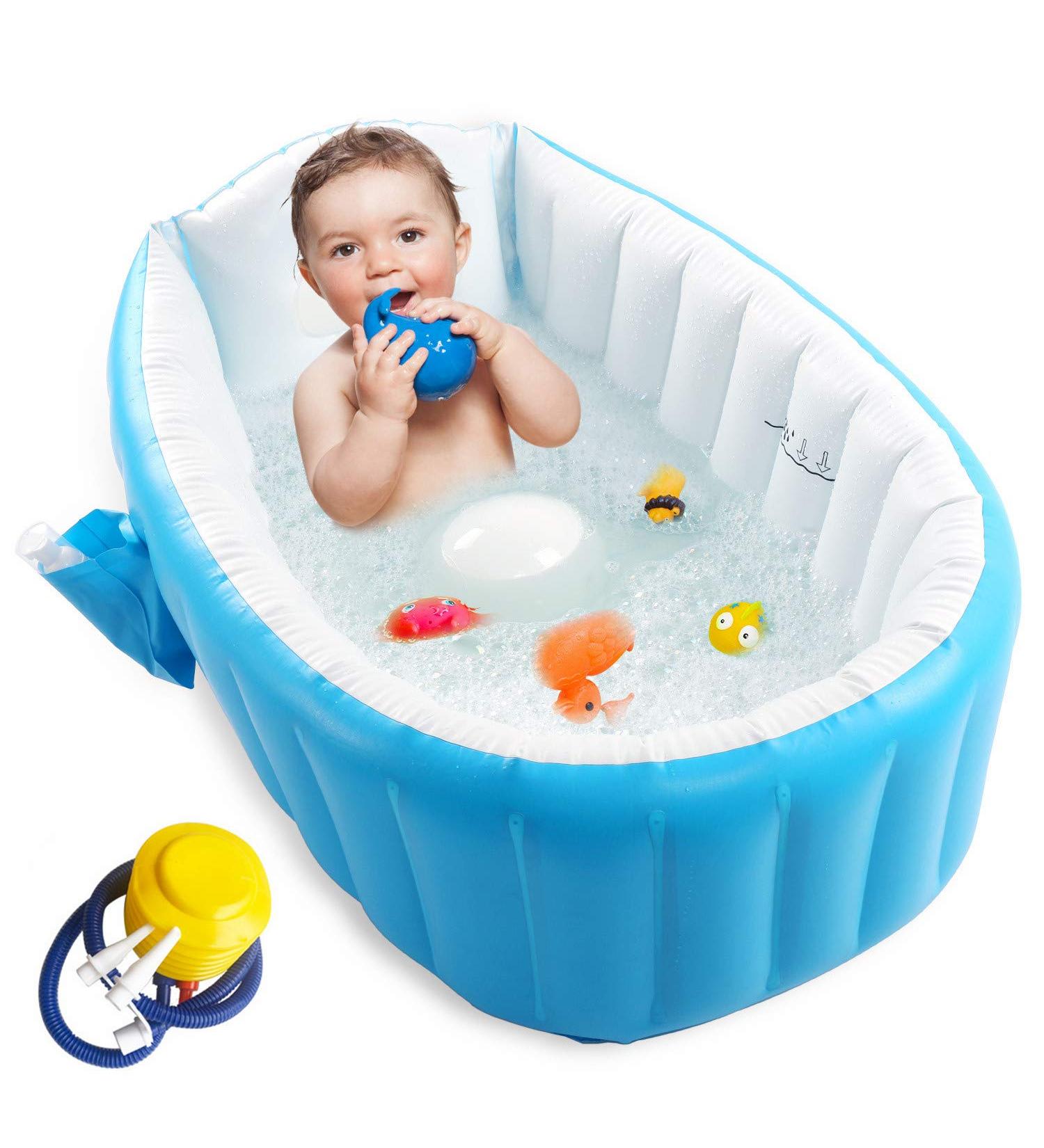 EZYCOK Baby Inflatable Bathtub  Portable Toddler Bathtub Baby Bath Tub Foldable Travel Tub with Air Pump  Blue - Buy Online on GoSupps.com