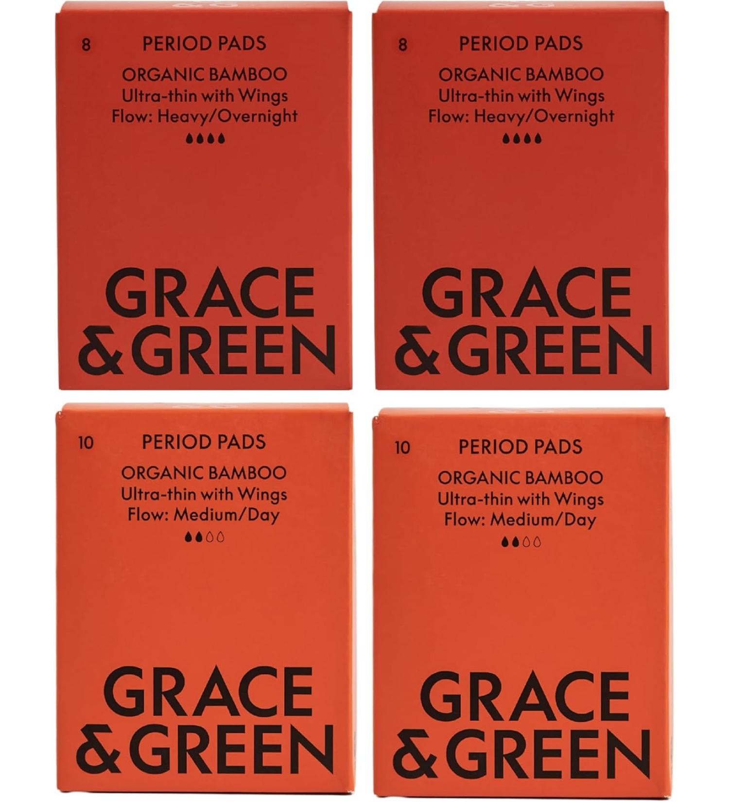Grace & Green Nightime & Daytime Bamboo Pads Heavy and Regular Flow Sustainable Pads with Wings 36 piece - Pack Of 4 - Buy Online on GoSupps.com