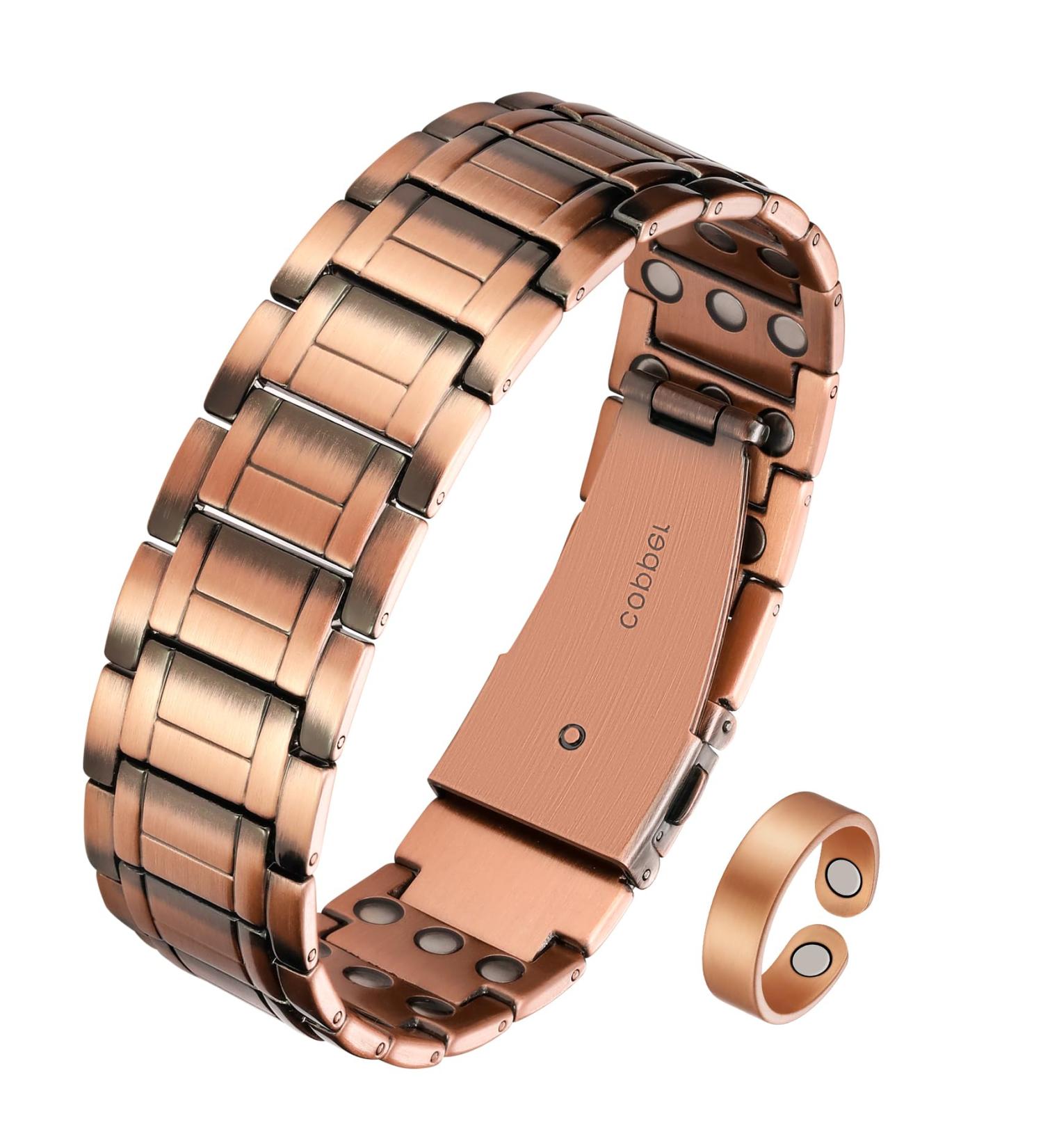 Jecanori 3X Lymph Drainage Copper Magnetic Bracelet for Men - 3500 Gauss, Adjustable Wristband with 57pcs Magnets, Removal Tool, Gift Box - Classic Copper - Buy Online on GoSupps.com