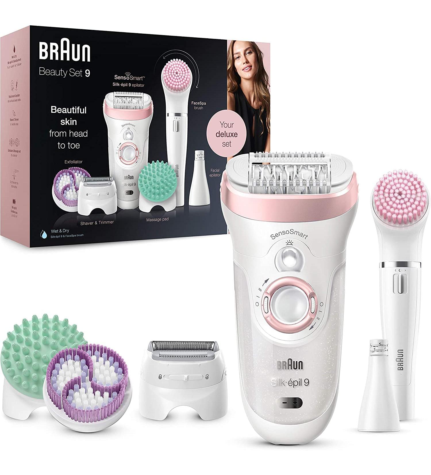 Braun Beauty Set 7-in-1 Hair Removal Epilator with Lady Shaver and Face Exfoliator - UK 2 Pin Plug - Gifts for Women - White/Pink - Buy Online on GoSupps.com